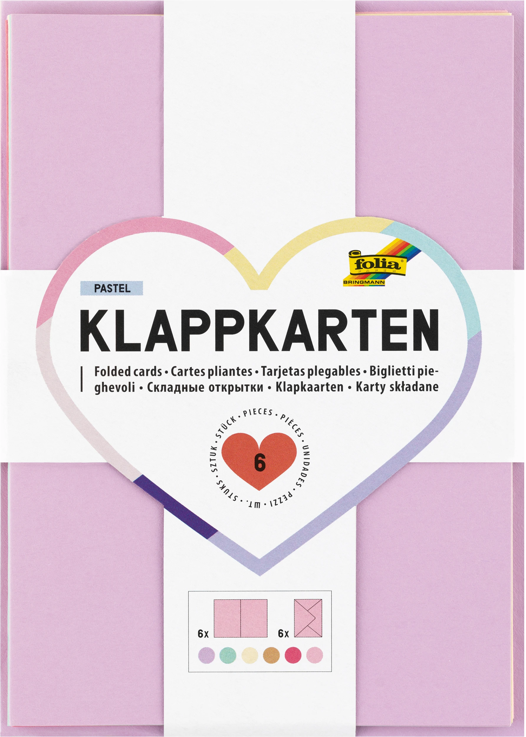 FOLIA Klappkarten A6 150692 220g, Pastell 6 Stück
