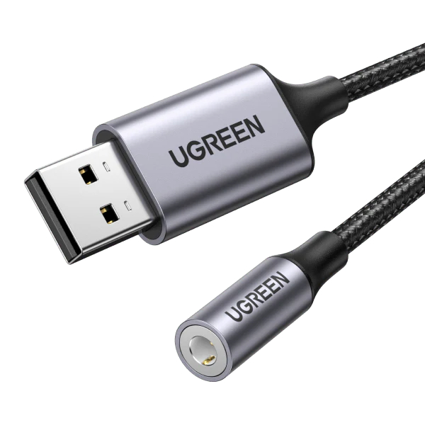 UGREEN Audio Adapter USB 2.0,3.5mm 30757 BB Aluminum Alloy 25cm,Grey