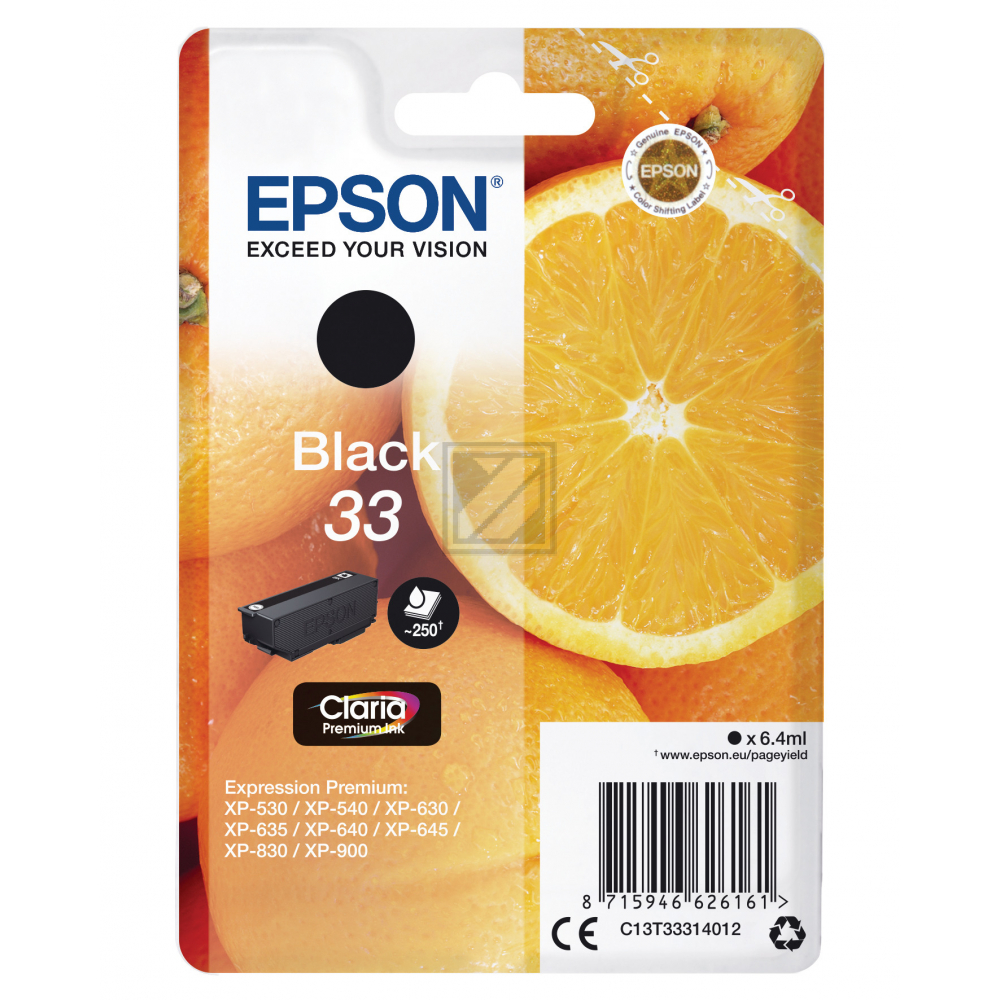 EPSON Tintenpatrone 33 schwarz T333140 XP-530/630/830 250 Seiten