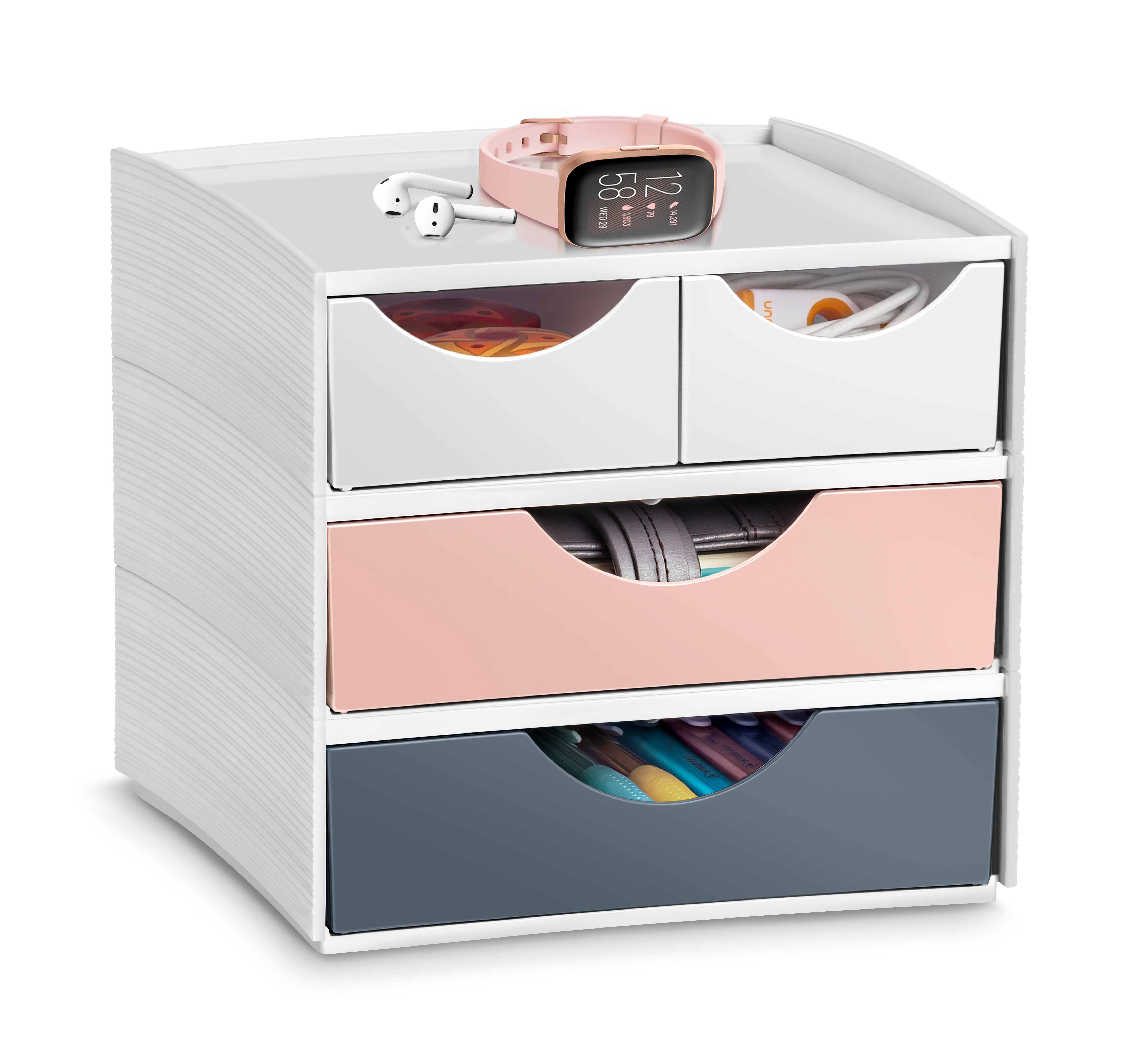 CEP Schubladenbox MyCube Mineral 1032111681 weiss/grau/pink 4 Schubl.