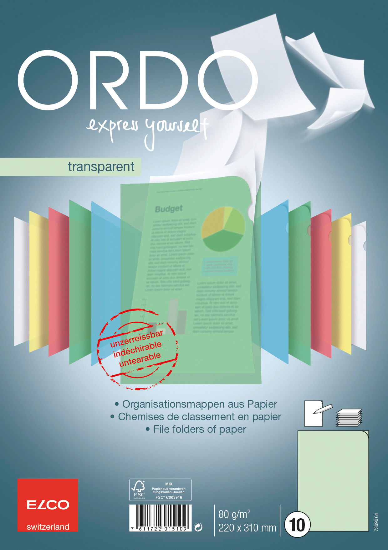 ELCO Sichtmappe Ordo A4 73696.64 transparent, grün 10 Stück