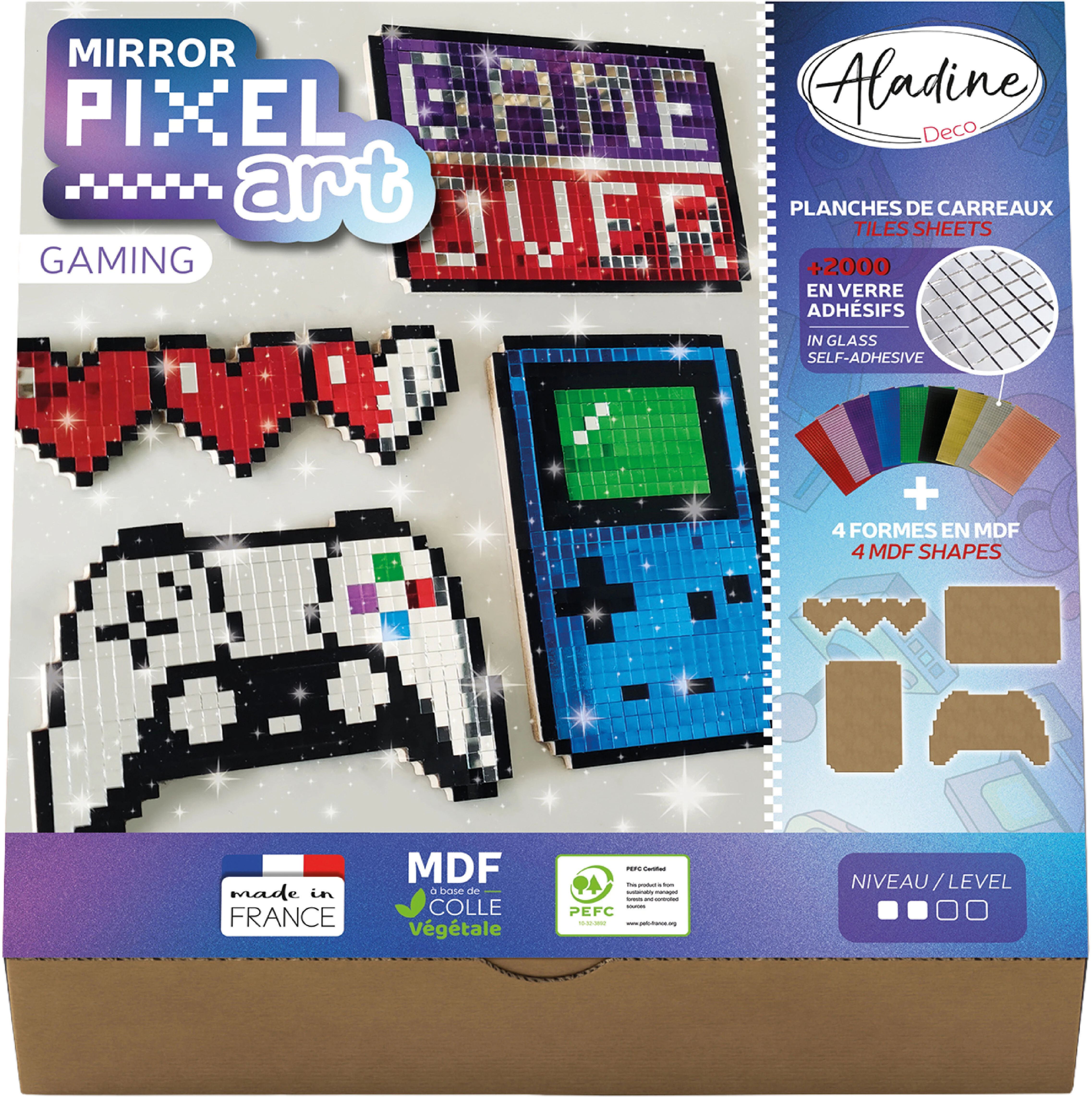 ALADINE Pixel Art Set Gaming 85625 Spiegel-Mosaik 4 Stück