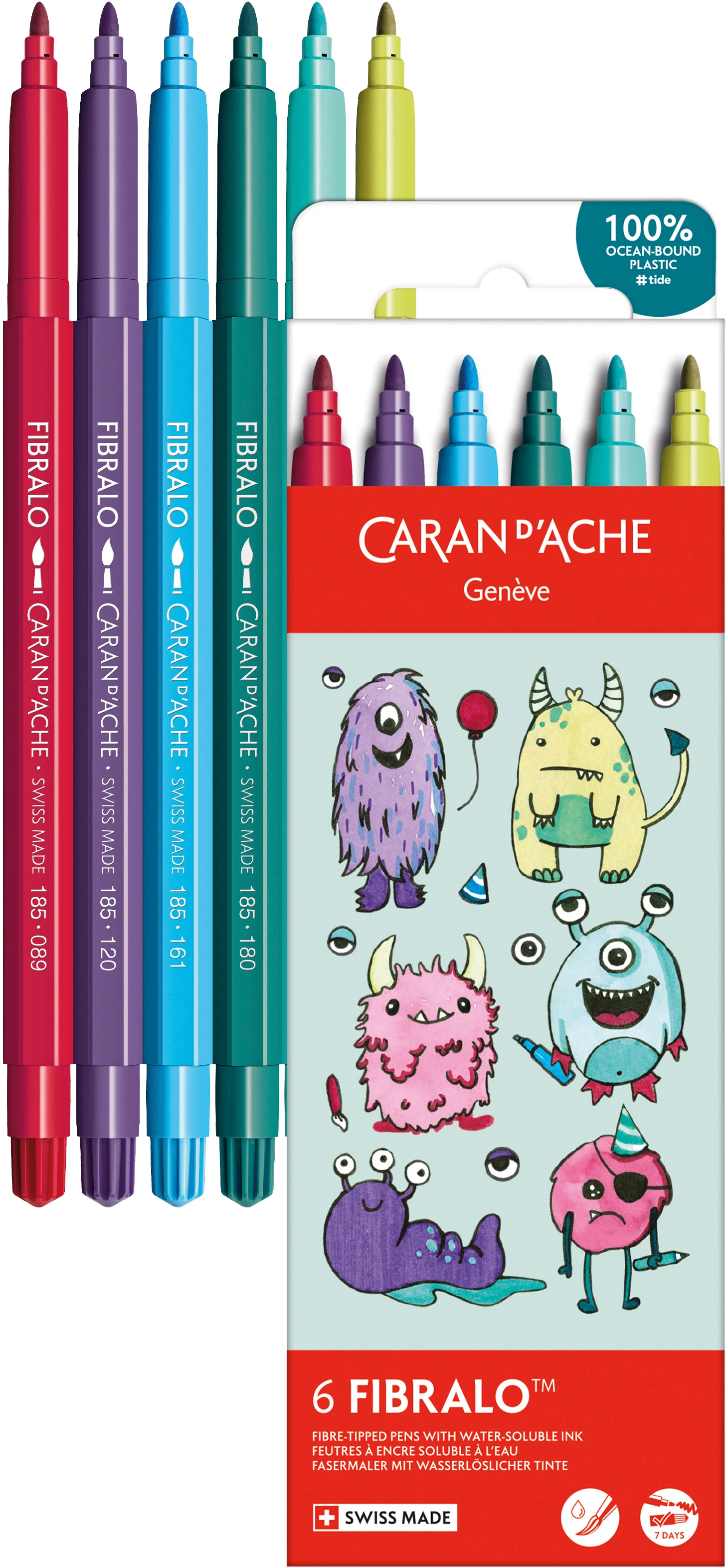 CARAN D'ACHE Fasermaler Fibralo Kawaii 185.801 Funny Monsters 6 Stück