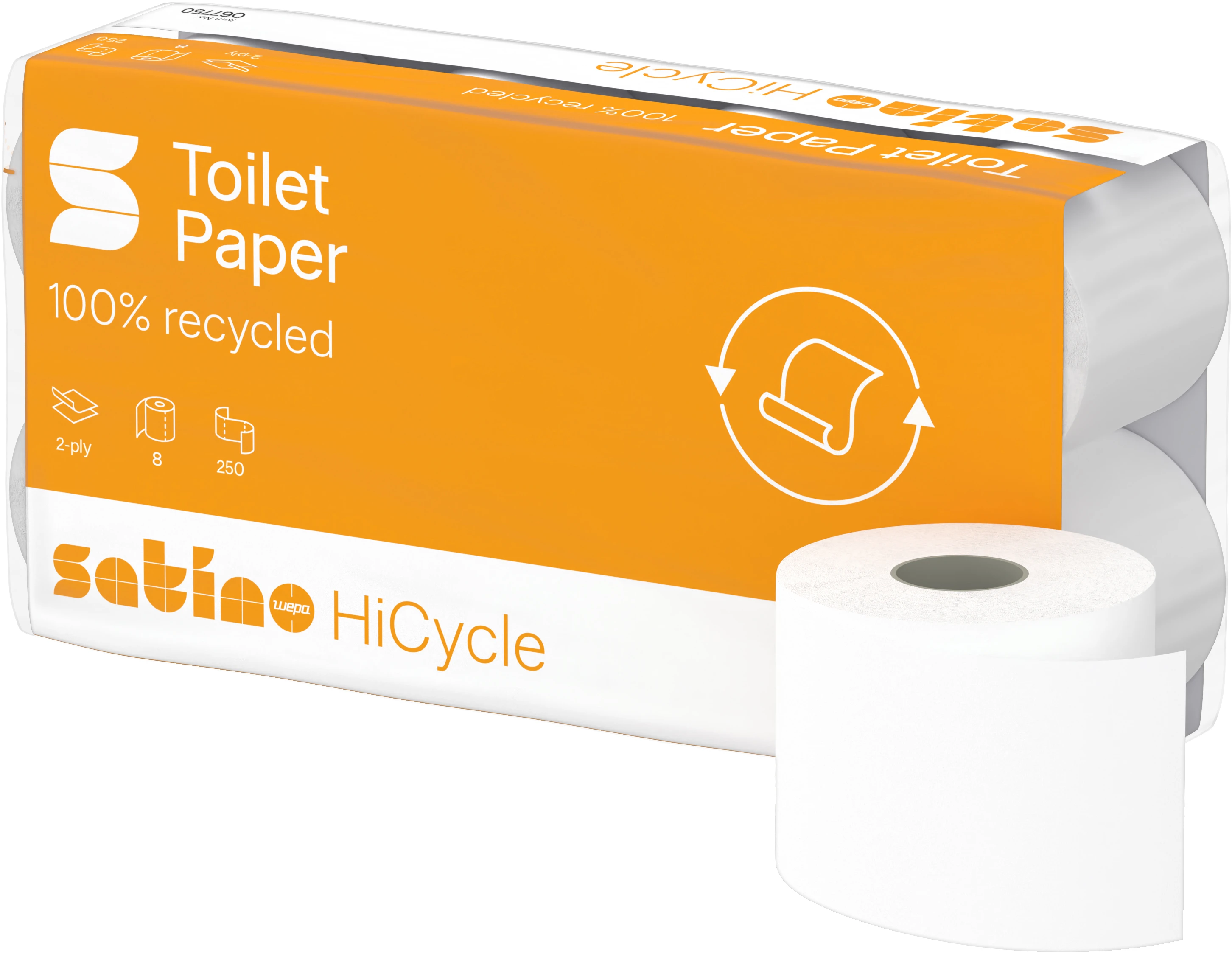 SATINO Toilettenpapier HiCycle 067750 2-lagig, 8 Rollen à 250 Blatt