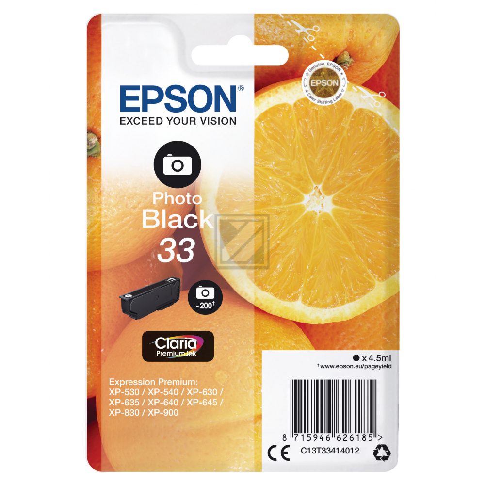 EPSON Tintenpatrone 33 photo schwarz T334140 XP-530/630/830 200 Seiten EPSON Tintenpatrone 33 photo schwarz T334140 XP-530/630/830 200 Seiten