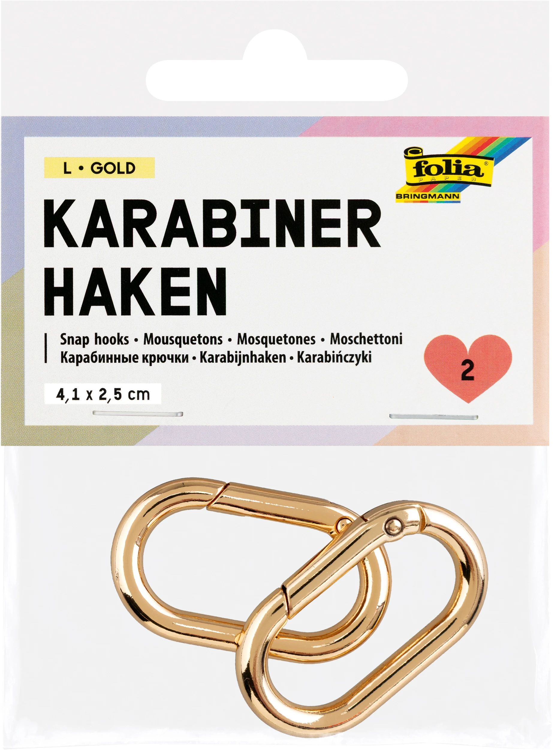 FOLIA Karabinerhaken L 4.1x2.5cm 78401 gold 2 Stück