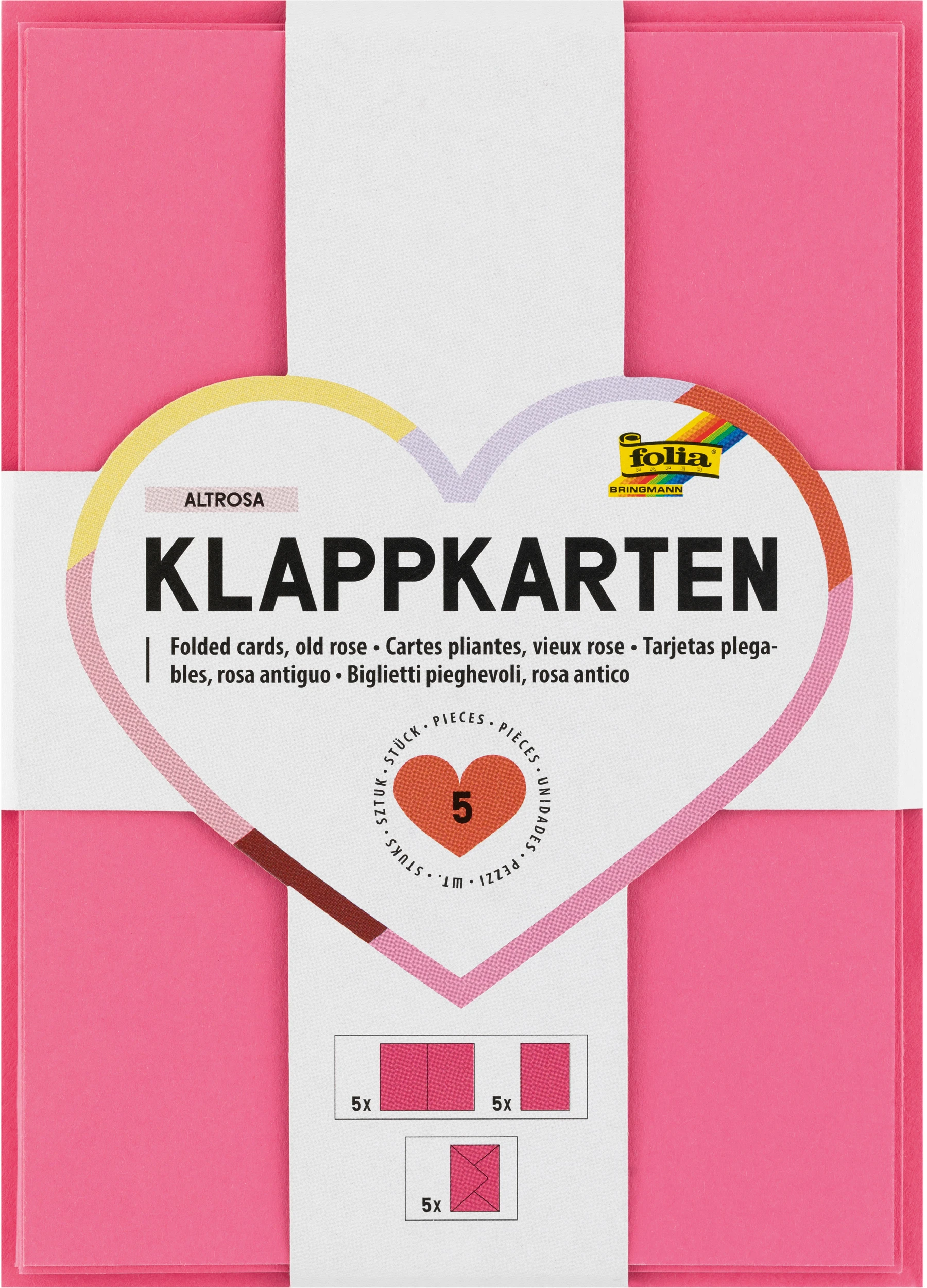 FOLIA Klappkarten A6 150529 220g, altrosa 5 Stück