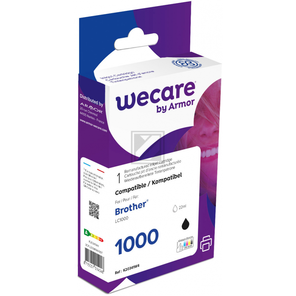 WECARE Tinte rebuilt schwarz LC-1000BKWE zu Brother DCP-130C 22ml