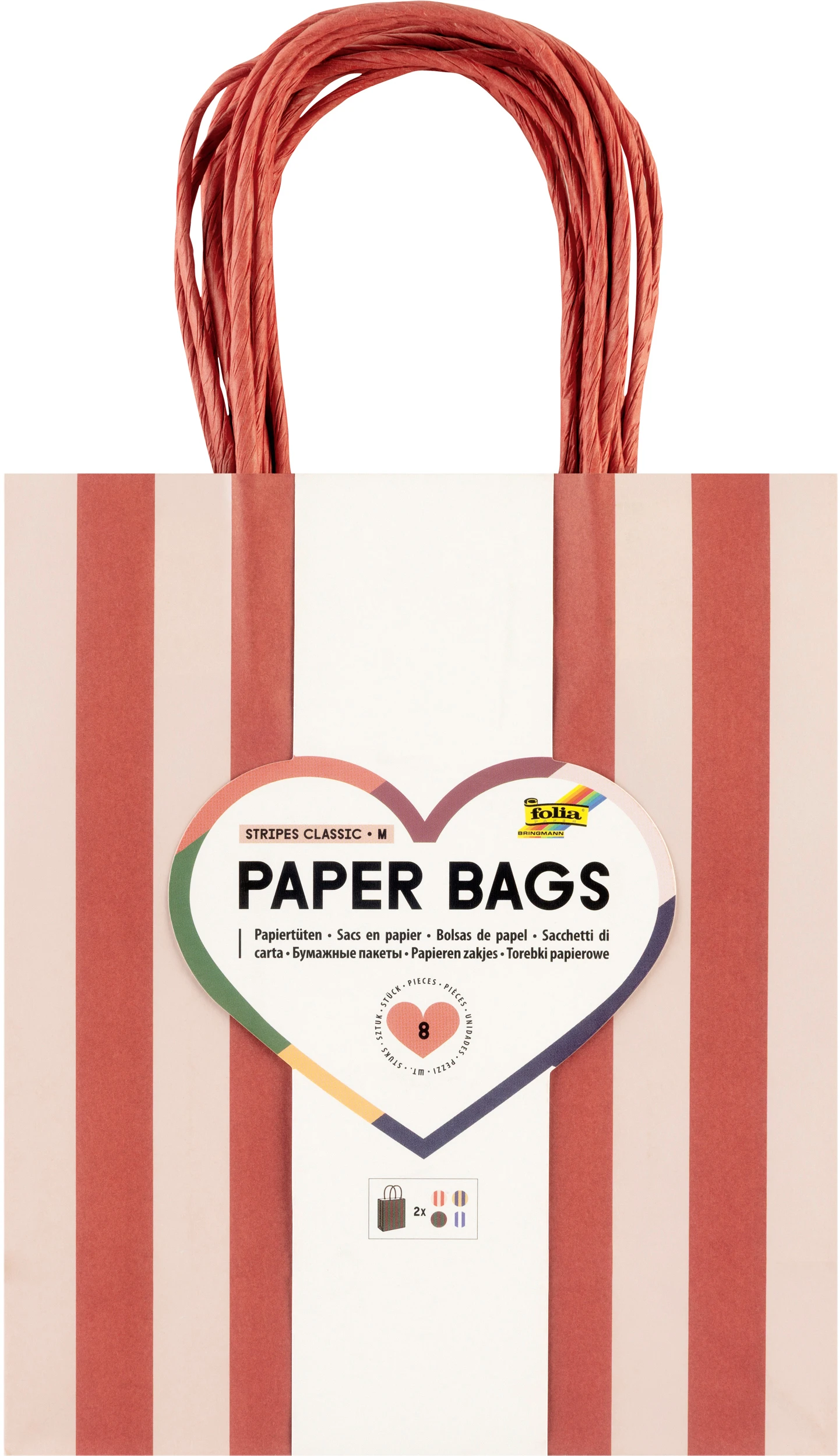 FOLIA Papiertüten M 12x15cm 21825/8 Stripes Classic, ass. 8 Stk.