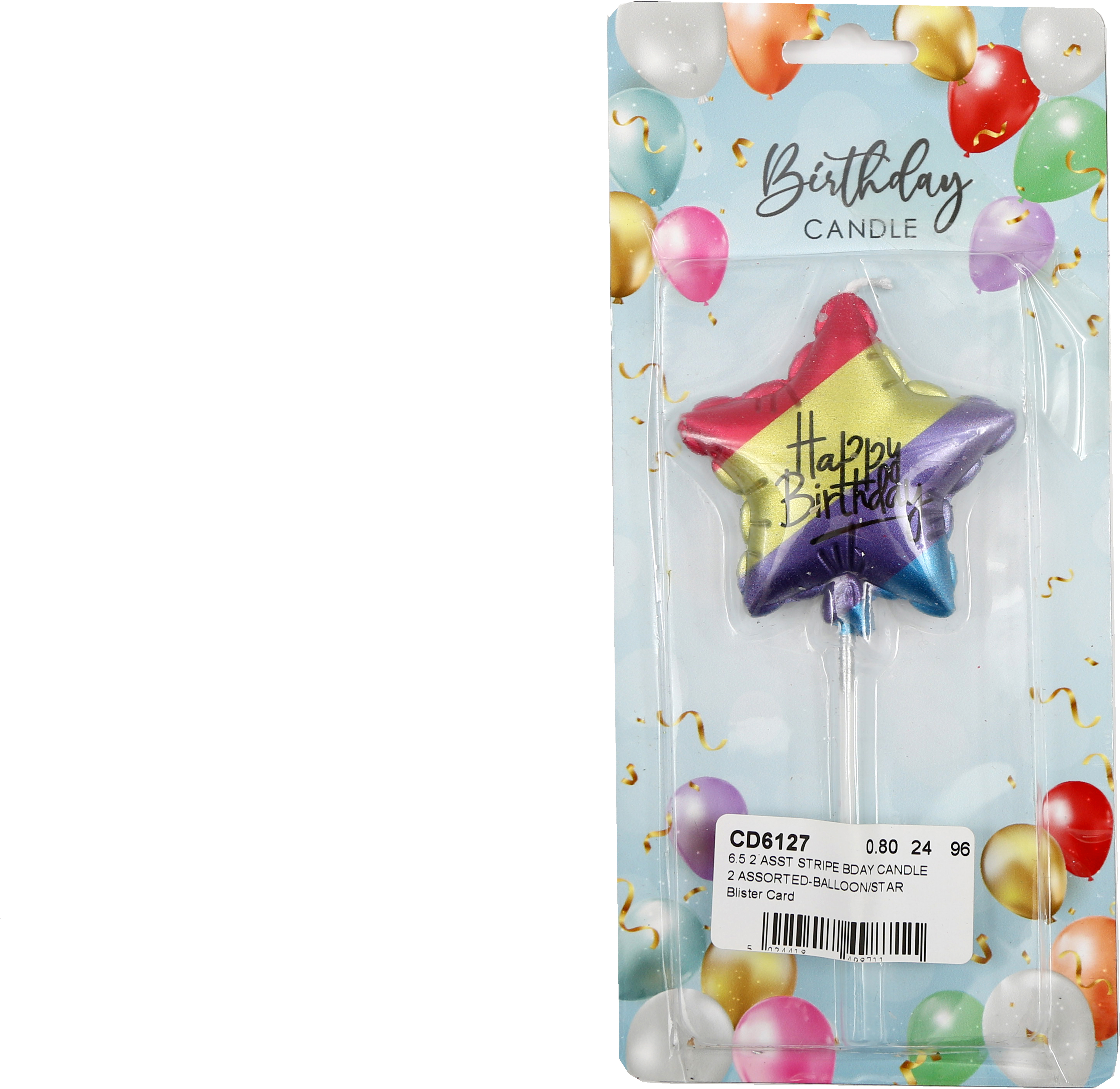 ROOST Kerze Happy Birthday CD6127 bunt gestreift, assortiert