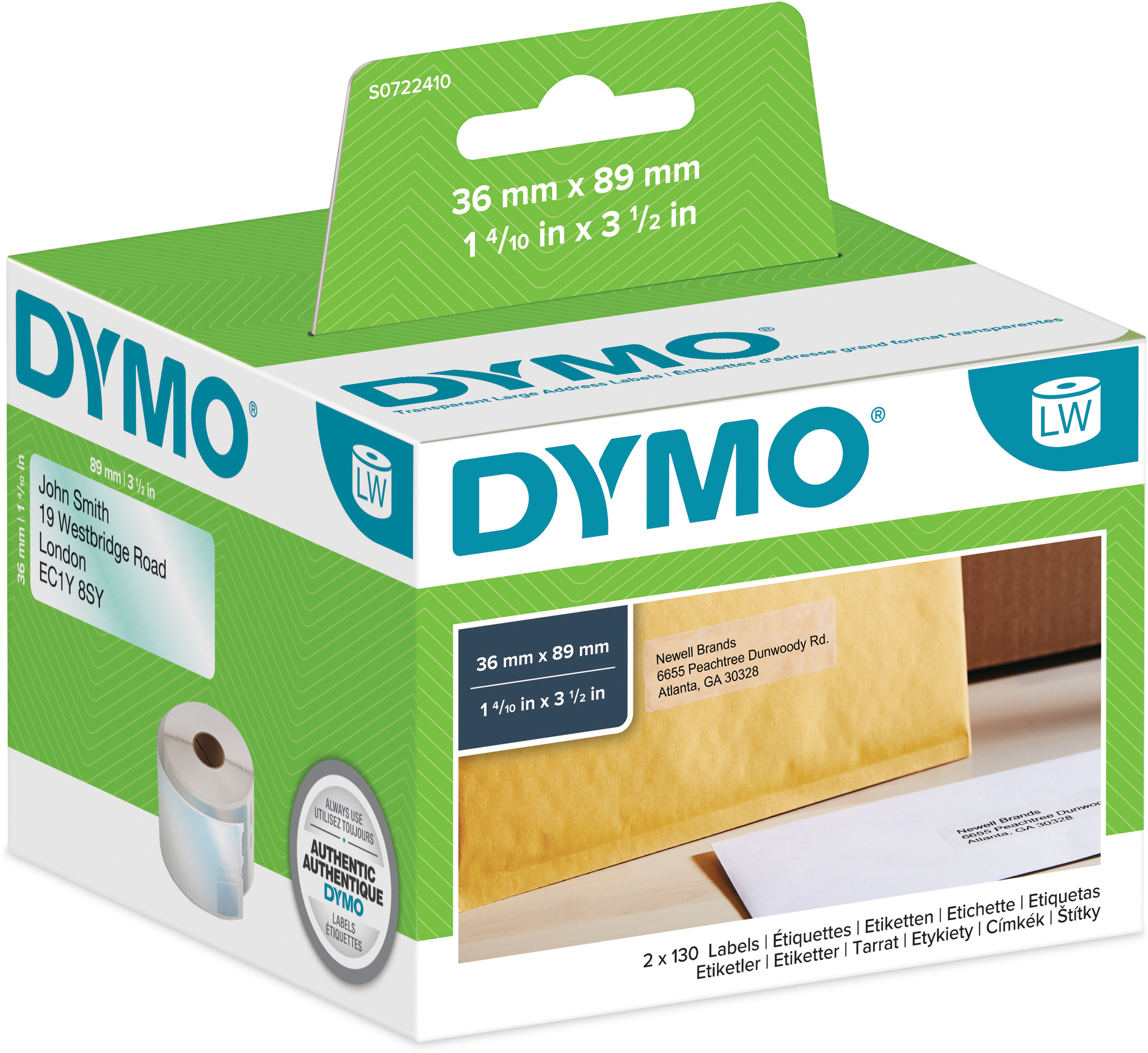 DYMO Adressetiketten PP 89x36mm S0722410 transp., permanent 260 Stk. DYMO Adressetiketten PP 89x36mm S0722410 transp., permanent 260 Stk.
