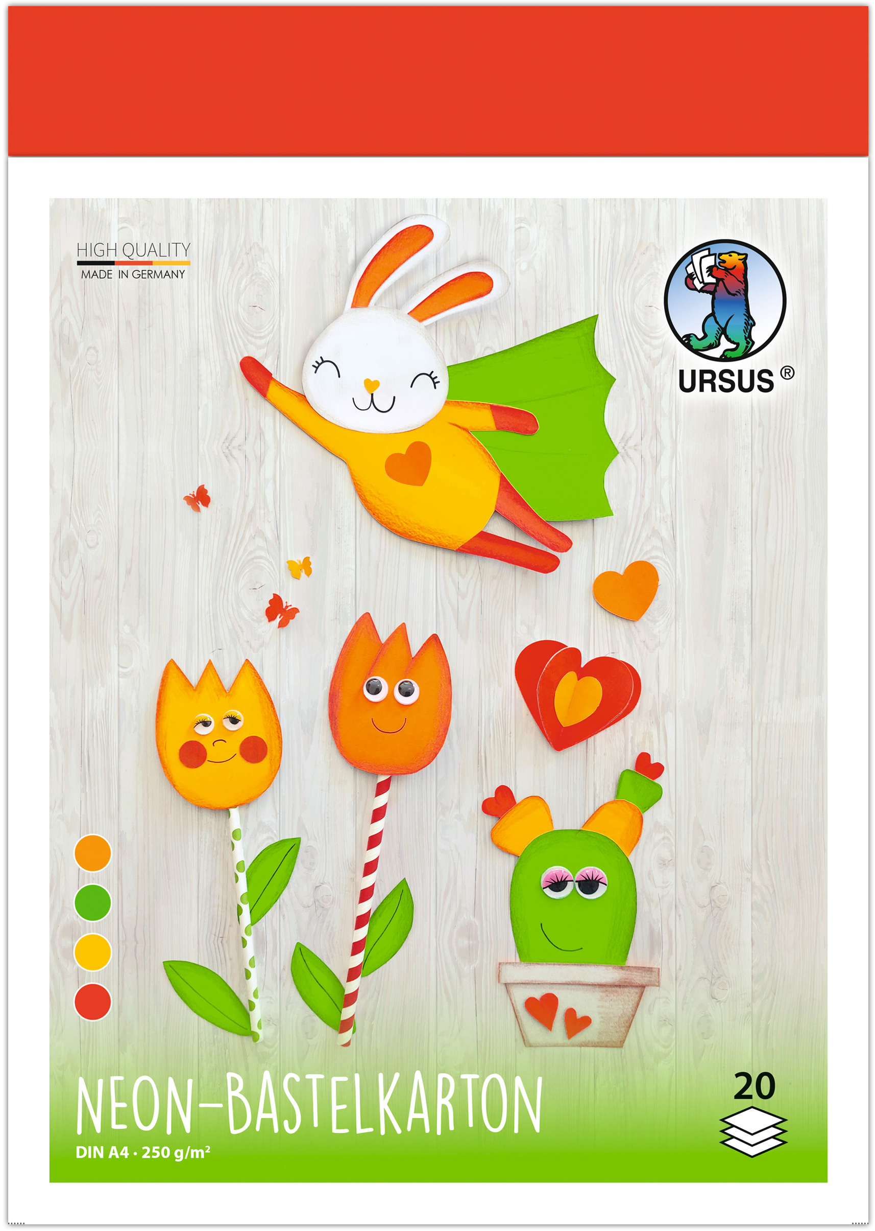 URSUS Bastelkarton A4 4784699 neon assortiert 20 Blatt