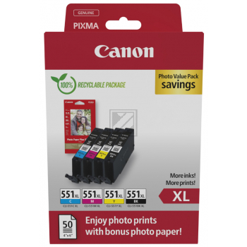 CANON Photo Value Pack XL BKCMY CLI-551BKCMY PIXMA iP7250 PP-201 50Bl.