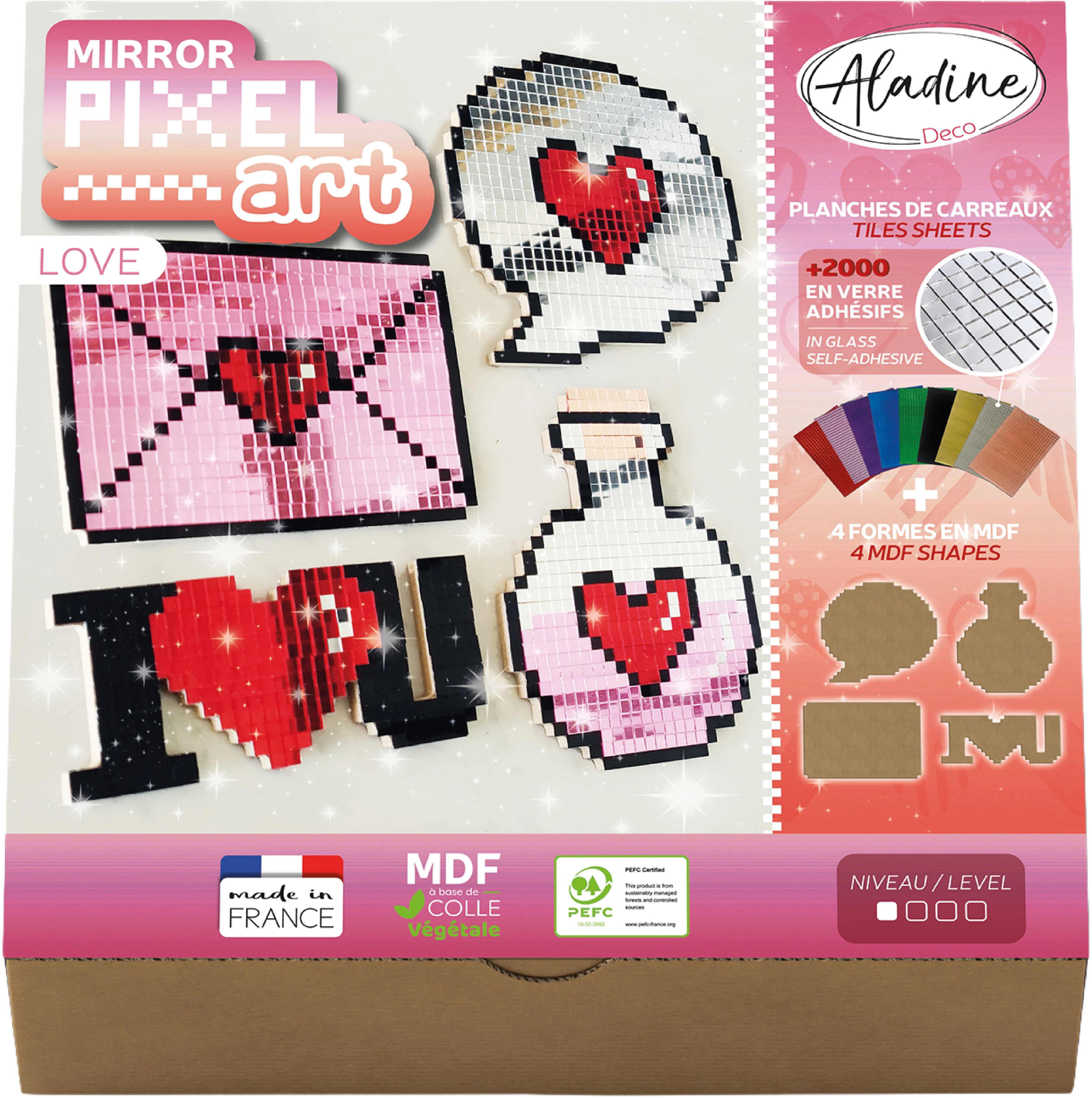 ALADINE Pixel Art Set Love 85627 Spiegel-Mosaik 4 Stück