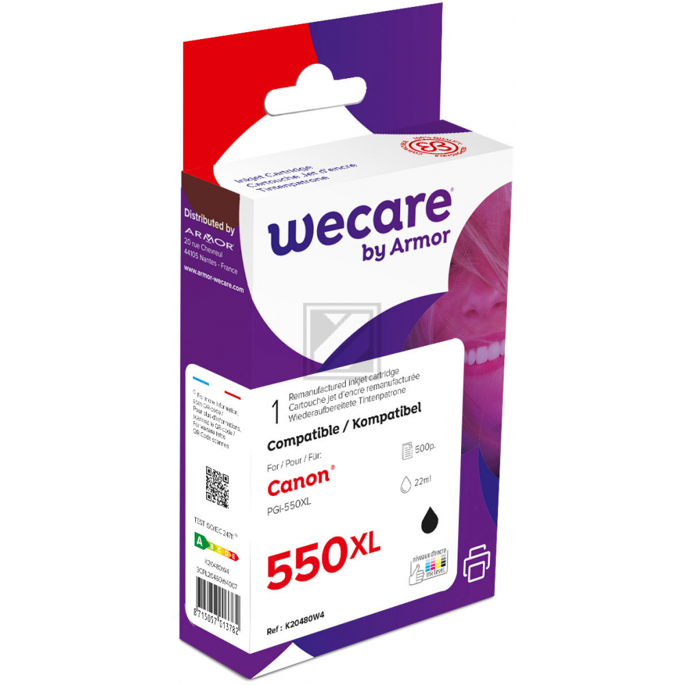 WECARE Tinte XL rebuilt schwarz PGI-550XLPGBWE zu Canon PIXMA MG5450 22ml