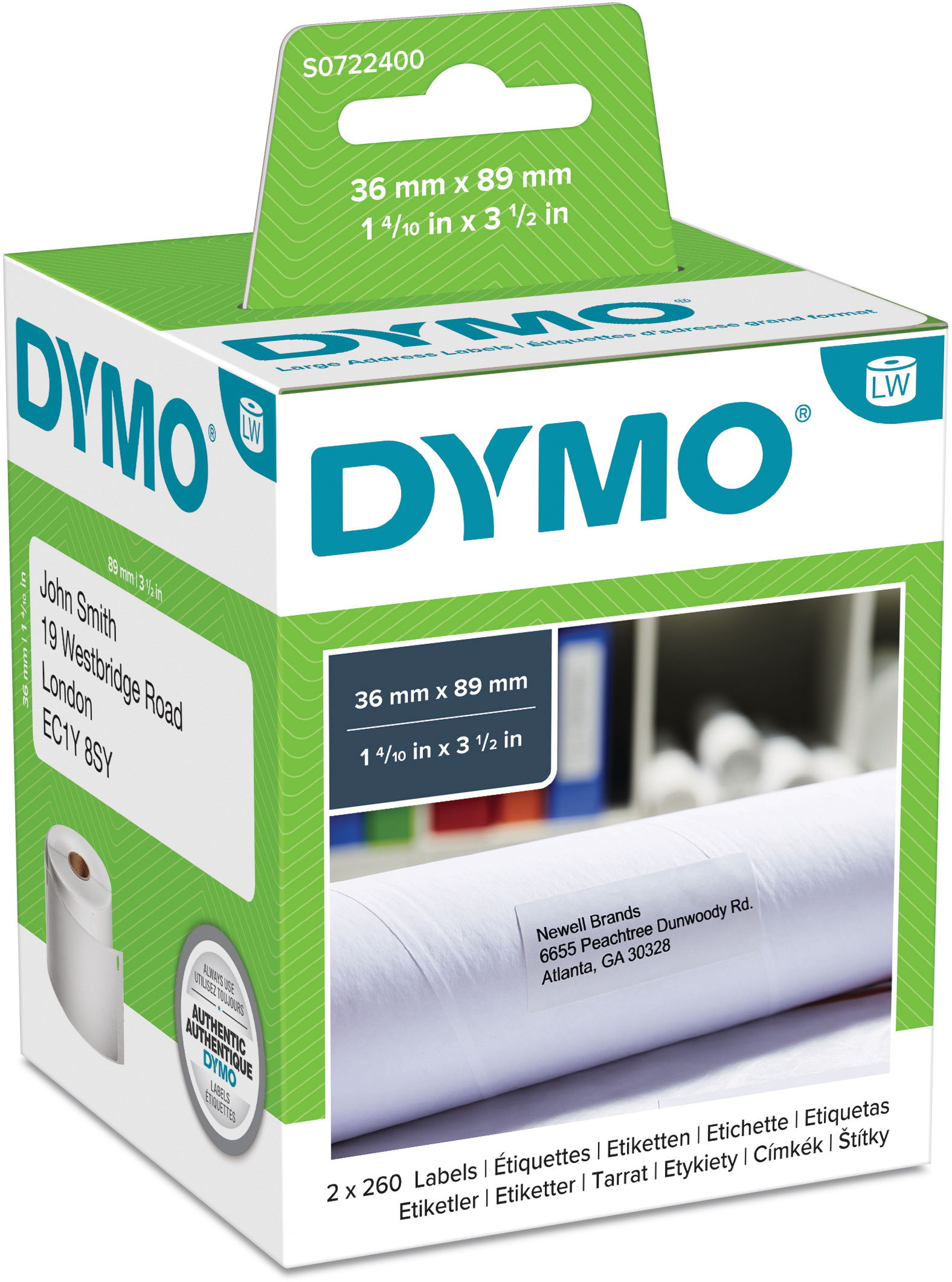 DYMO Adress-Etiketten 89x36mm S0722400 permanent 2 Rl. à 260 Stk. DYMO Adress-Etiketten 89x36mm S0722400 permanent 2 Rl. à 260 Stk.