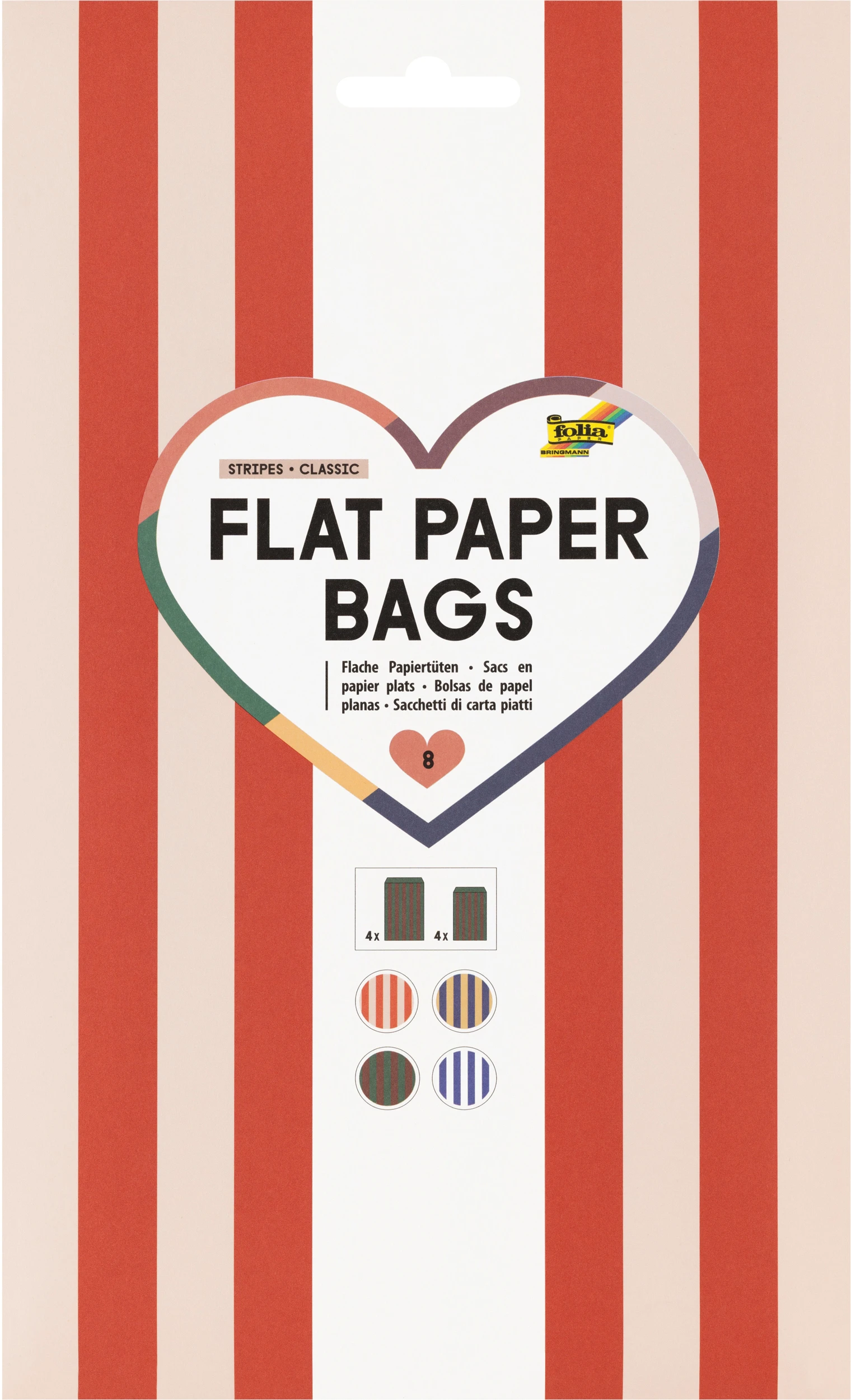 FOLIA Papierbeutel 42129 Stripes Classic, ass. 8 Stück