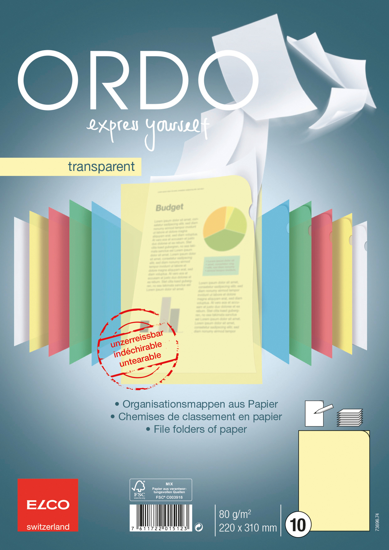 ELCO Sichtmappe Ordo A4 73696.74 transparent, gelb 10 Stück