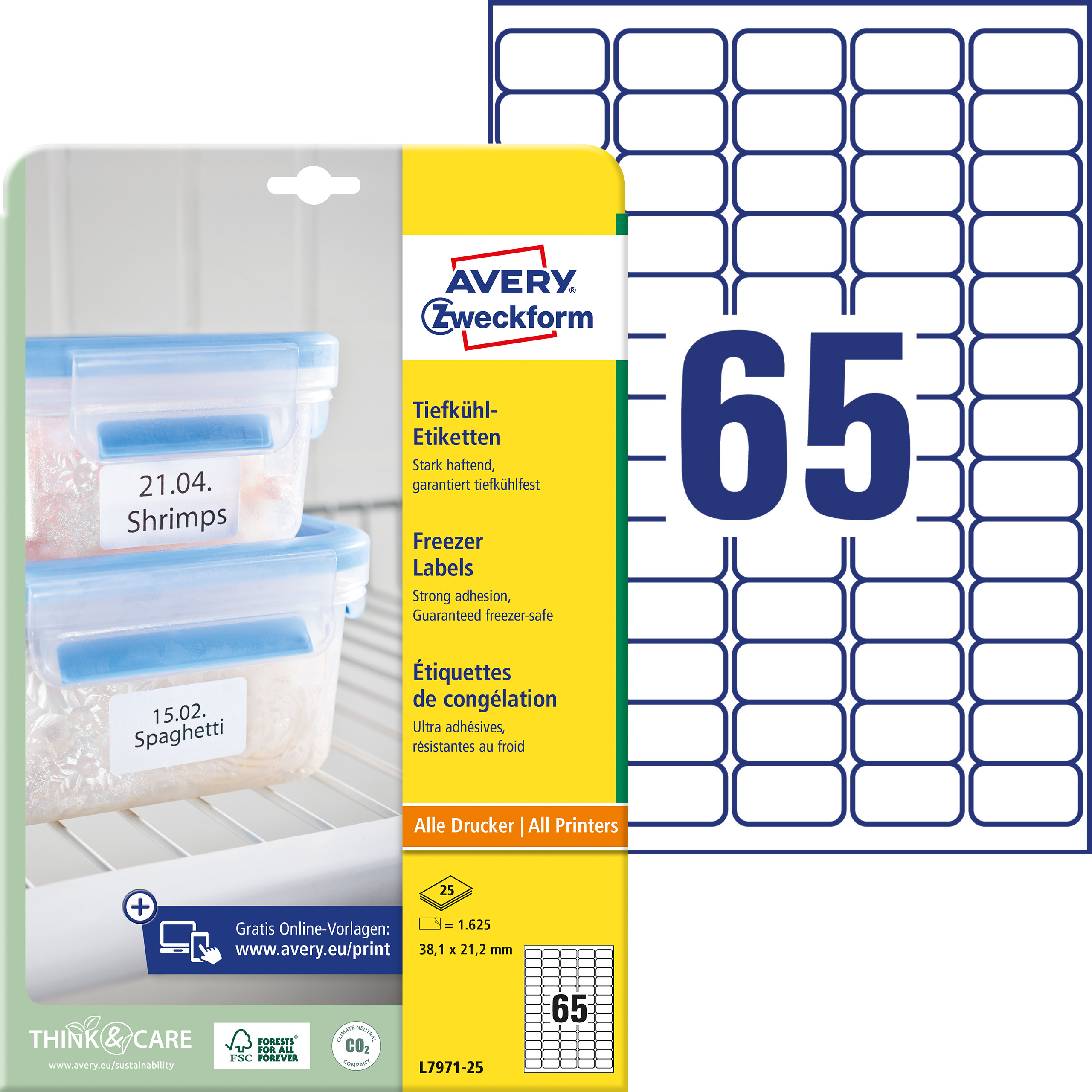 AVERY ZWECKFORM Tiefkühletiketten 38,1x21,1mm L7971-25 1625 Stück