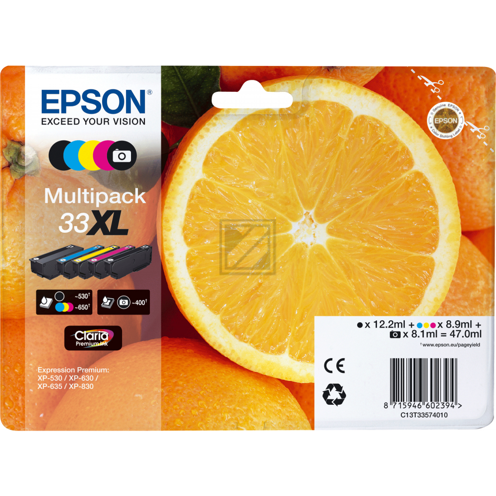 EPSON Multipack Tinte 33XL CMYBKPBK T335740 XP-530/630/830 5-color EPSON Multipack Tinte 33XL CMYBKPBK T335740 XP-530/630/830 5-color