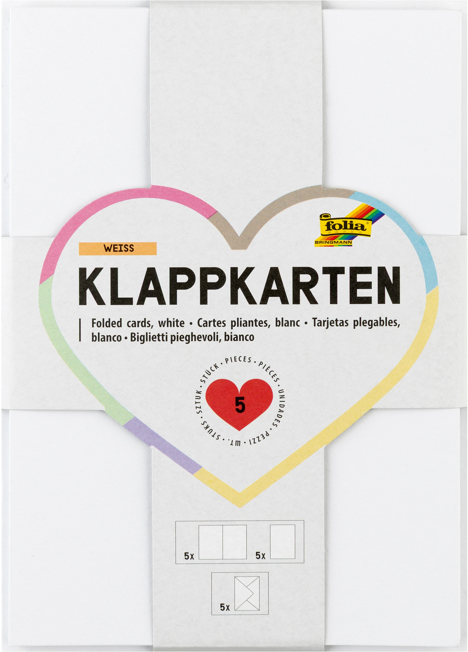 FOLIA Klappkarten A6 150500 220g, weiss 5 Stück