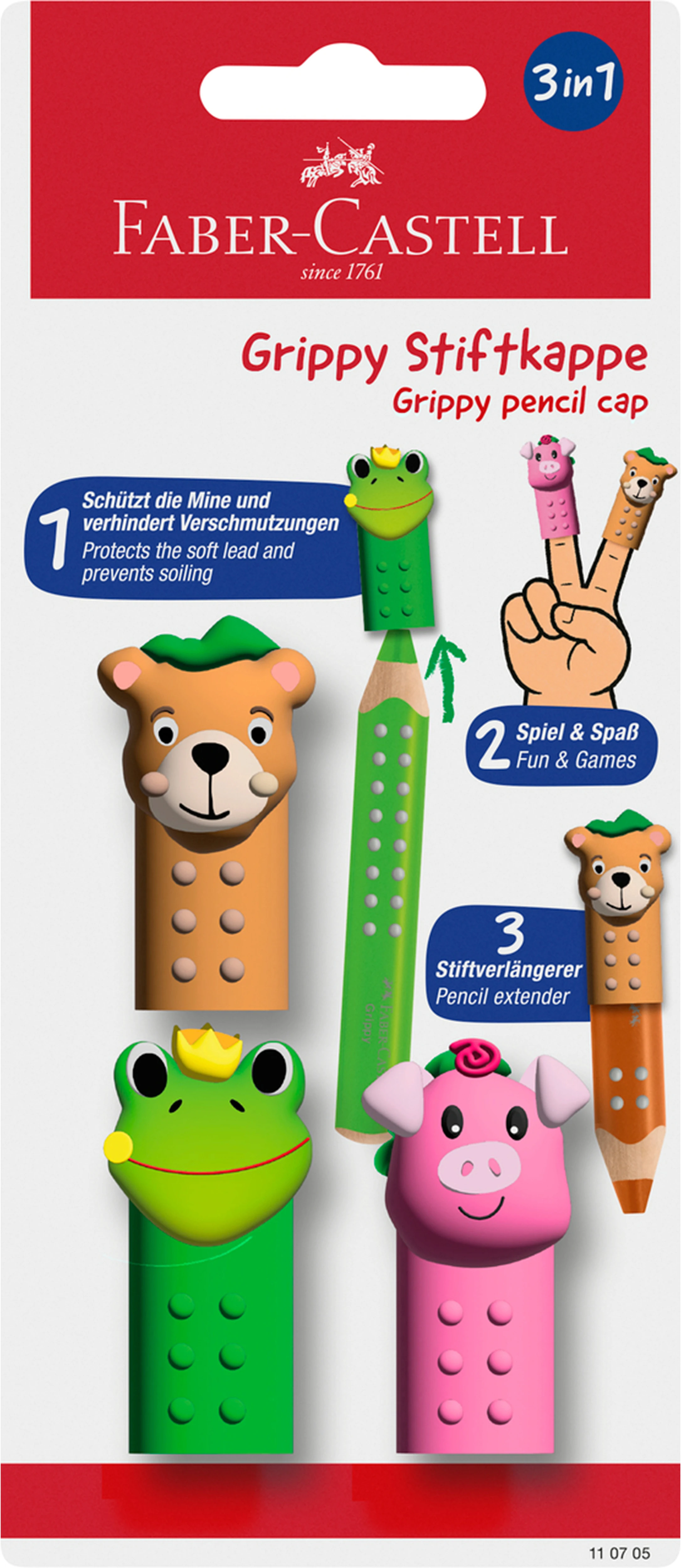FABER-CASTELL Stiftkappe Grippy 110705 Set Friends 3 Stück