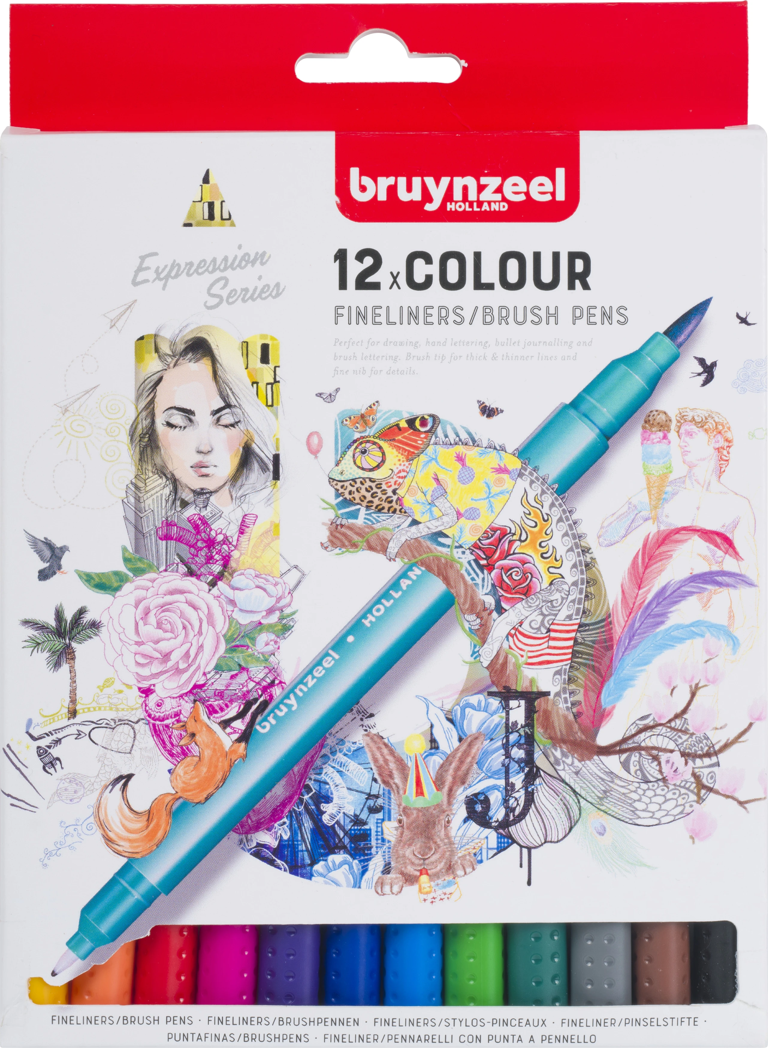BRUYNZEEL Fineliner/Brushpen Set 60325012 assortiert 12 Stück