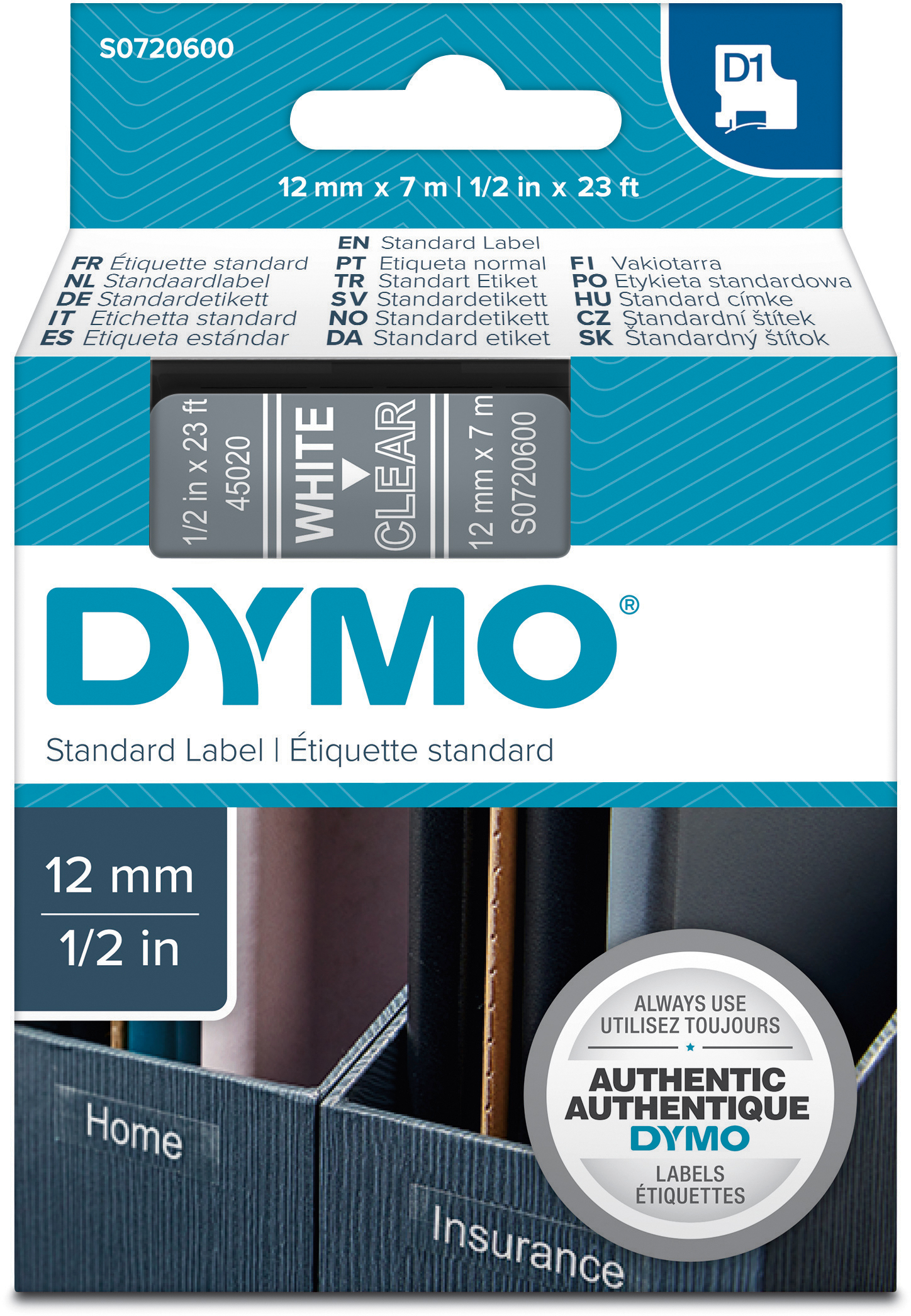 DYMO Schriftband D1 weiss/transp. S0720600 12mm/7m DYMO Schriftband D1 weiss/transp. S0720600 12mm/7m