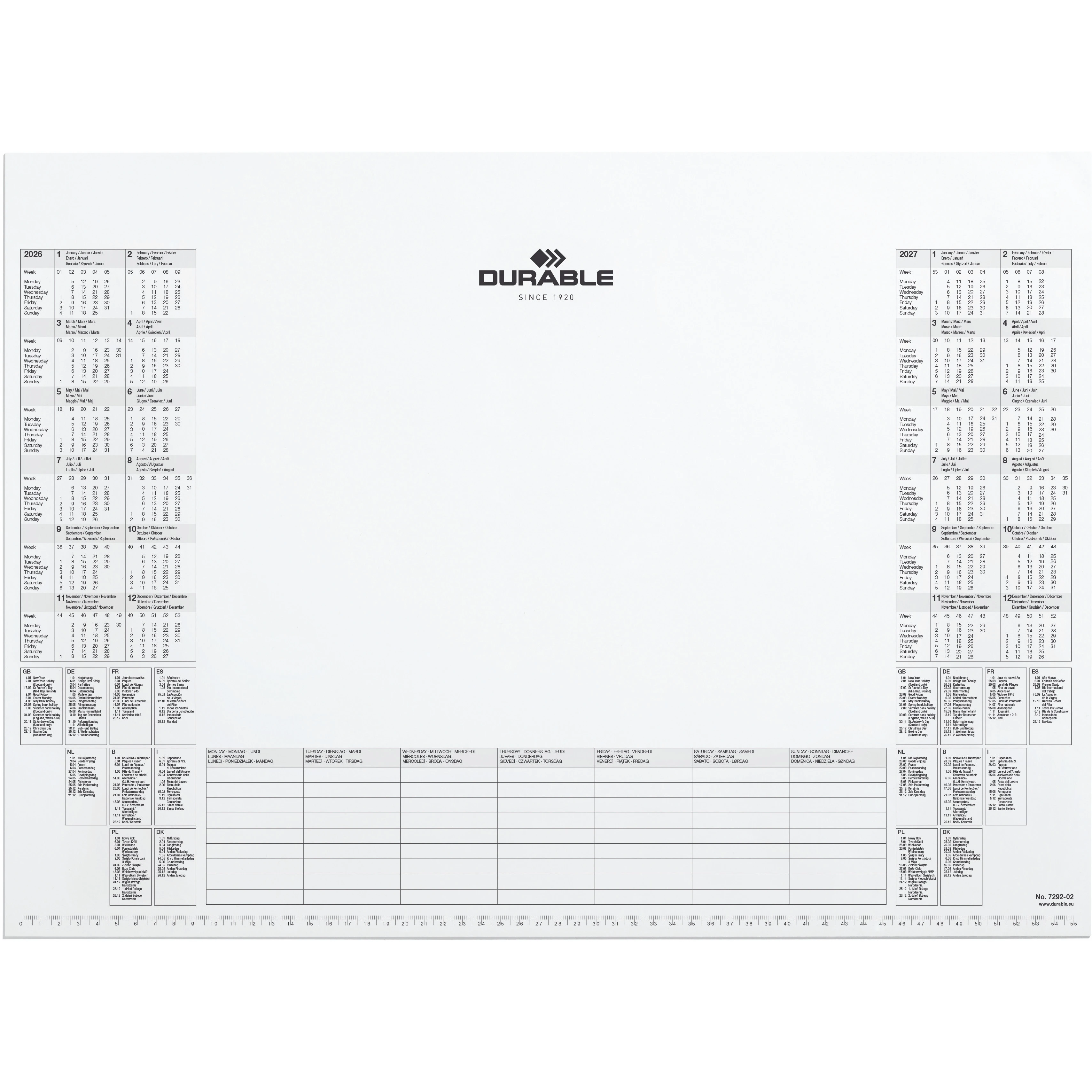 DURABLE Schreibunterlage 57x41cm 729202 Kalenderblock, 2026-2027
