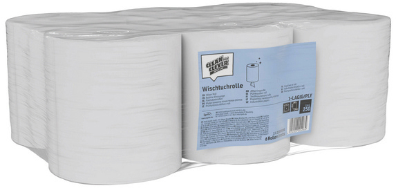 CLEAN AND CLEVER Putztuchrolle 1-lag. 19cmx300m 37378 Midi weiss, recycling 6 Rollen