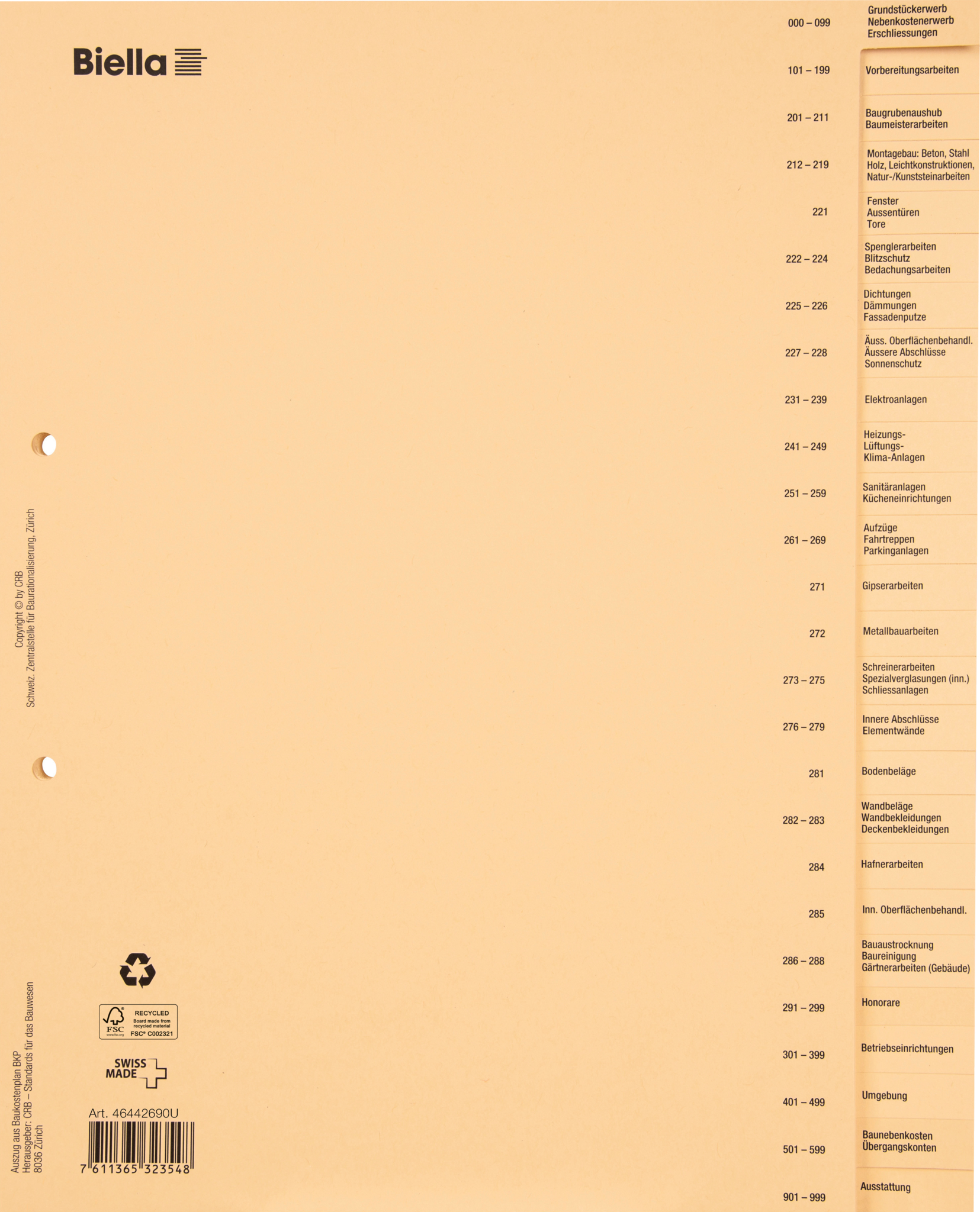 BIELLA Bauabrechnungsregister A4 46442690U braun DE 26-teilig