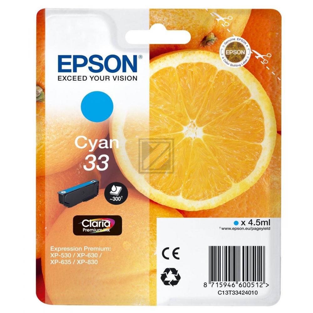 EPSON Tintenpatrone 33 cyan T334240 XP-530/630/830 300 Seiten EPSON Tintenpatrone 33 cyan T334240 XP-530/630/830 300 Seiten
