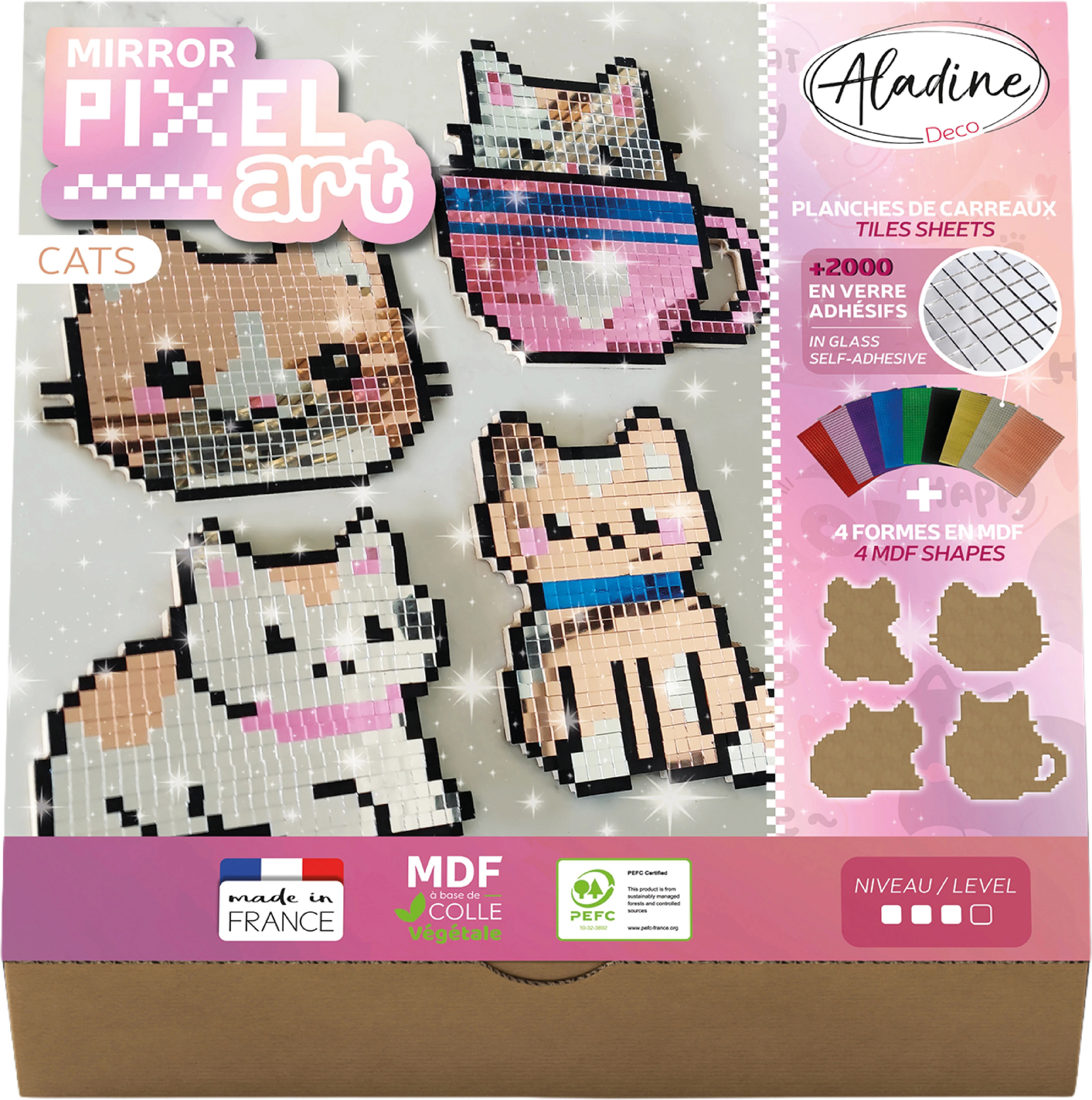 ALADINE Pixel Art Set Cats 85624 Spiegel-Mosaik 4 Stück