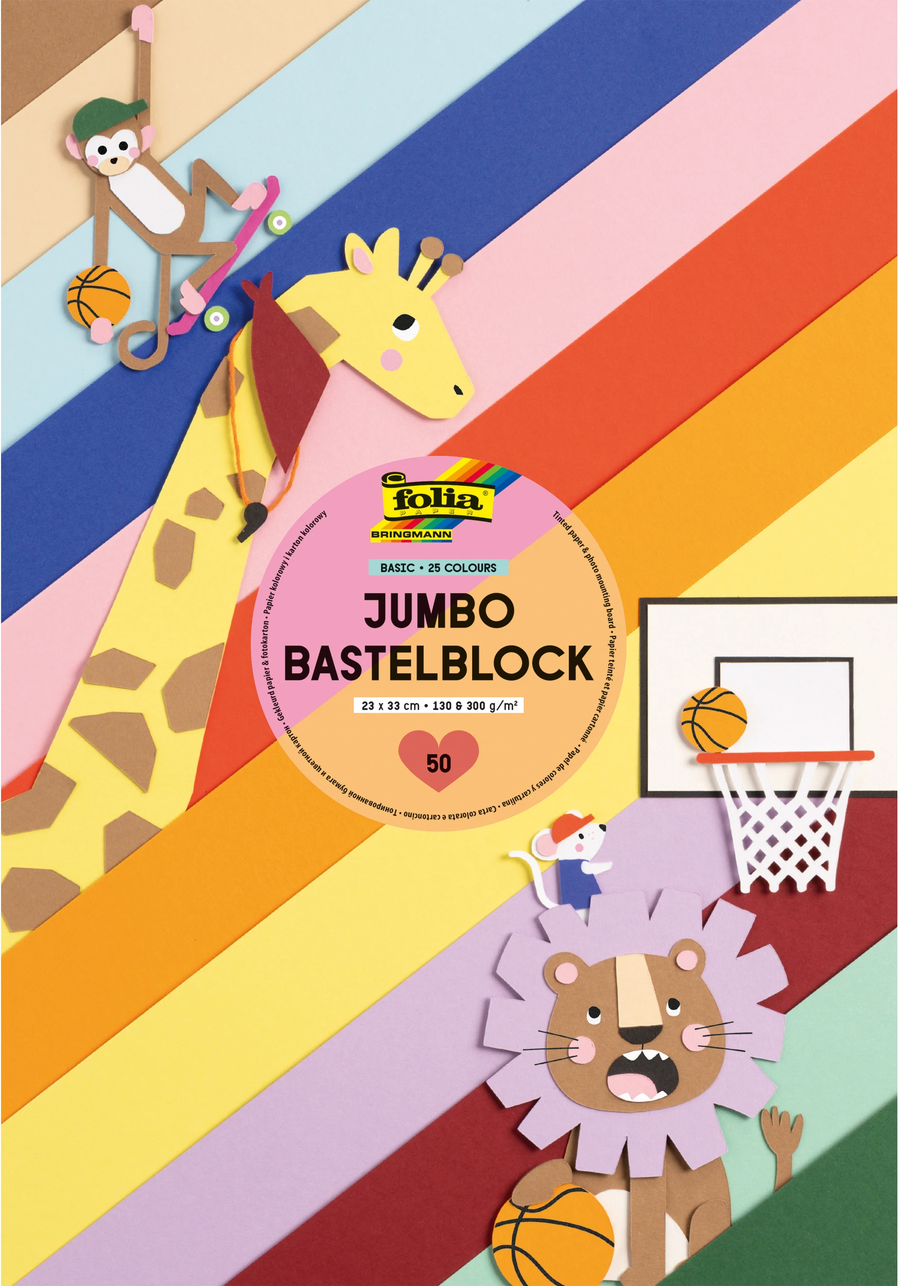 FOLIA Jumbo Bastelblock 23x33cm 687 130&300g, ass. 50 Blatt