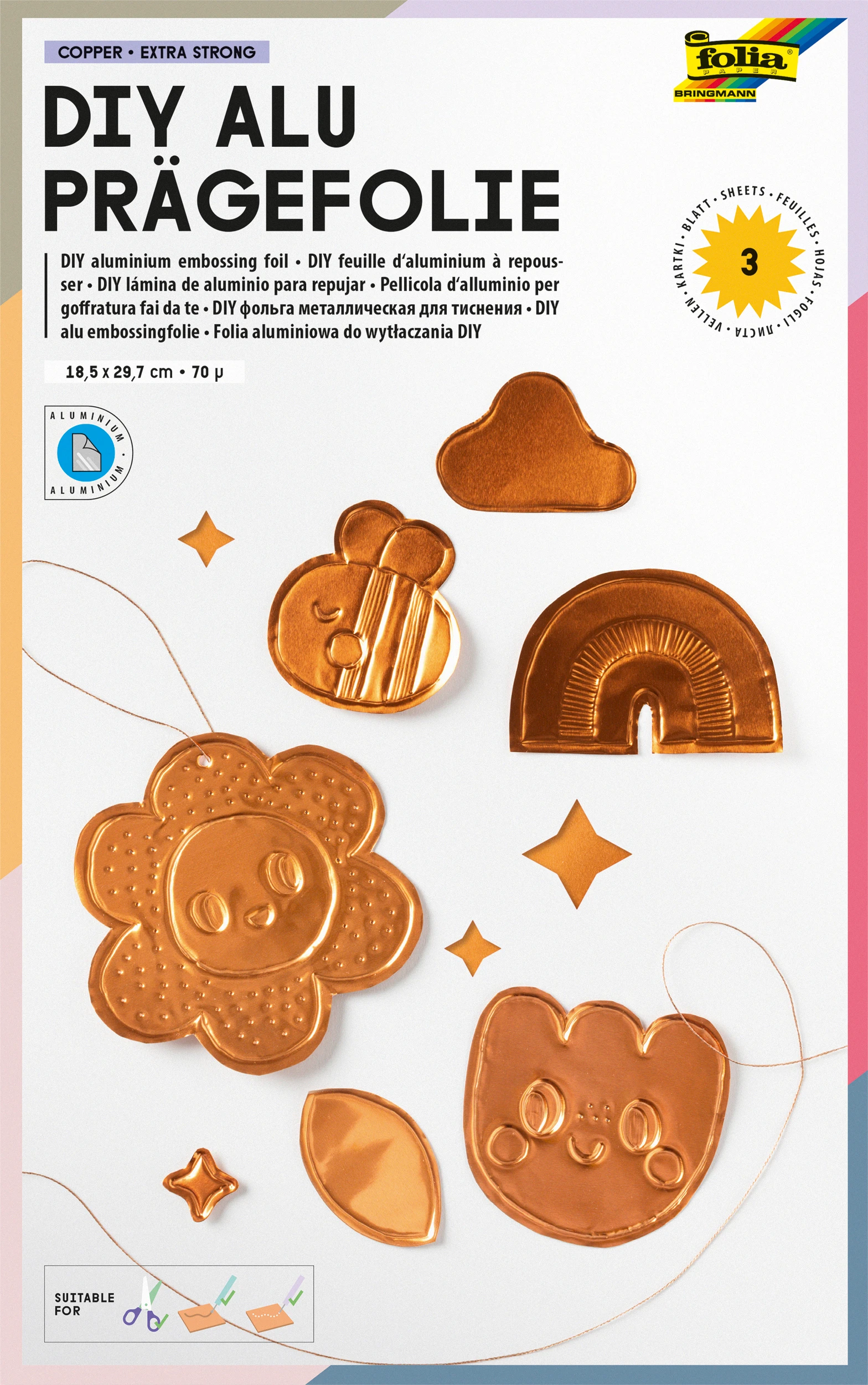 FOLIA DIY Alu Prägefolie 18x29.7cm 520 kupfer, extra strong 3 Blatt