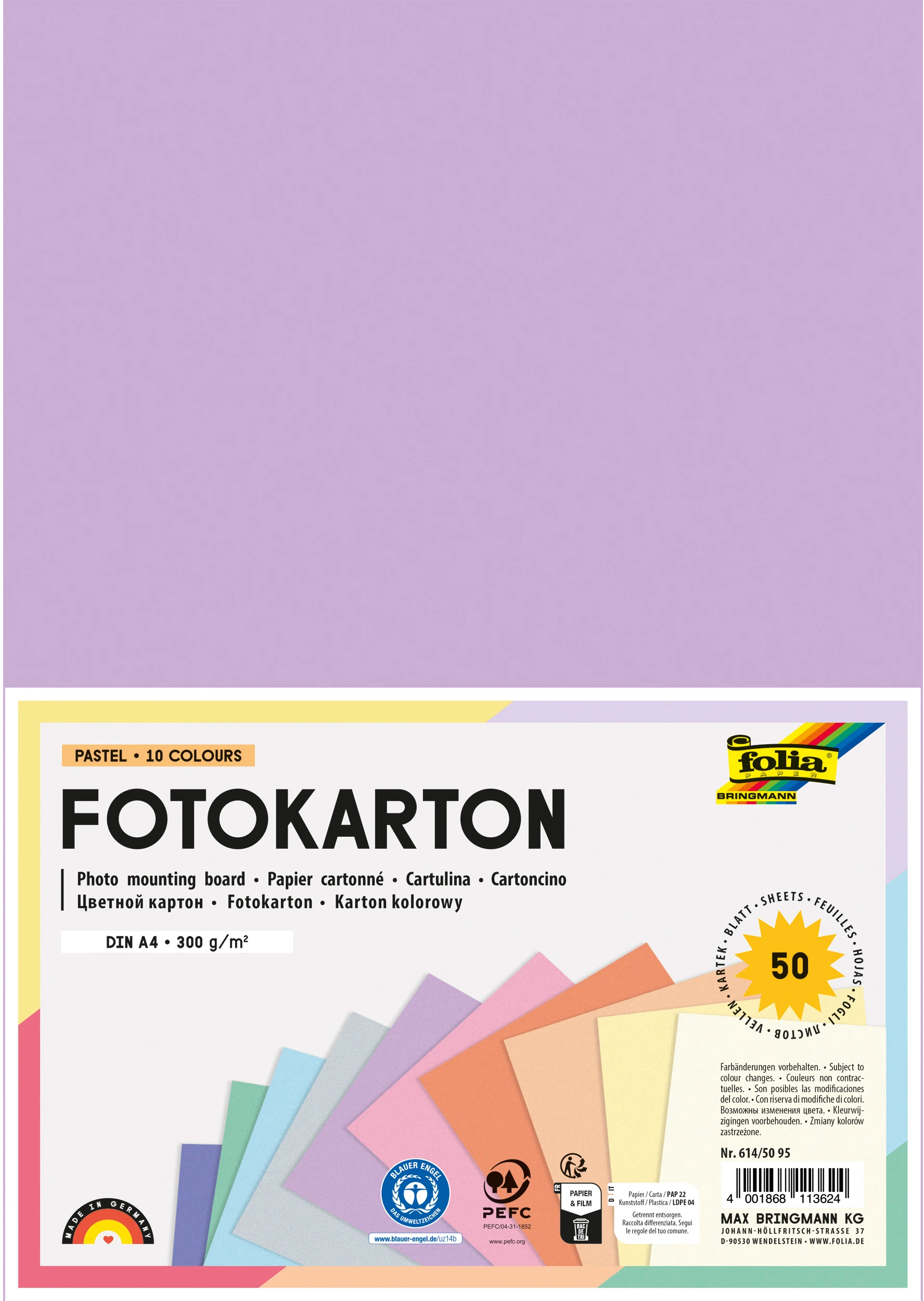 FOLIA Fotokarton A4 614/5095 300g, Pastell 50 Blatt