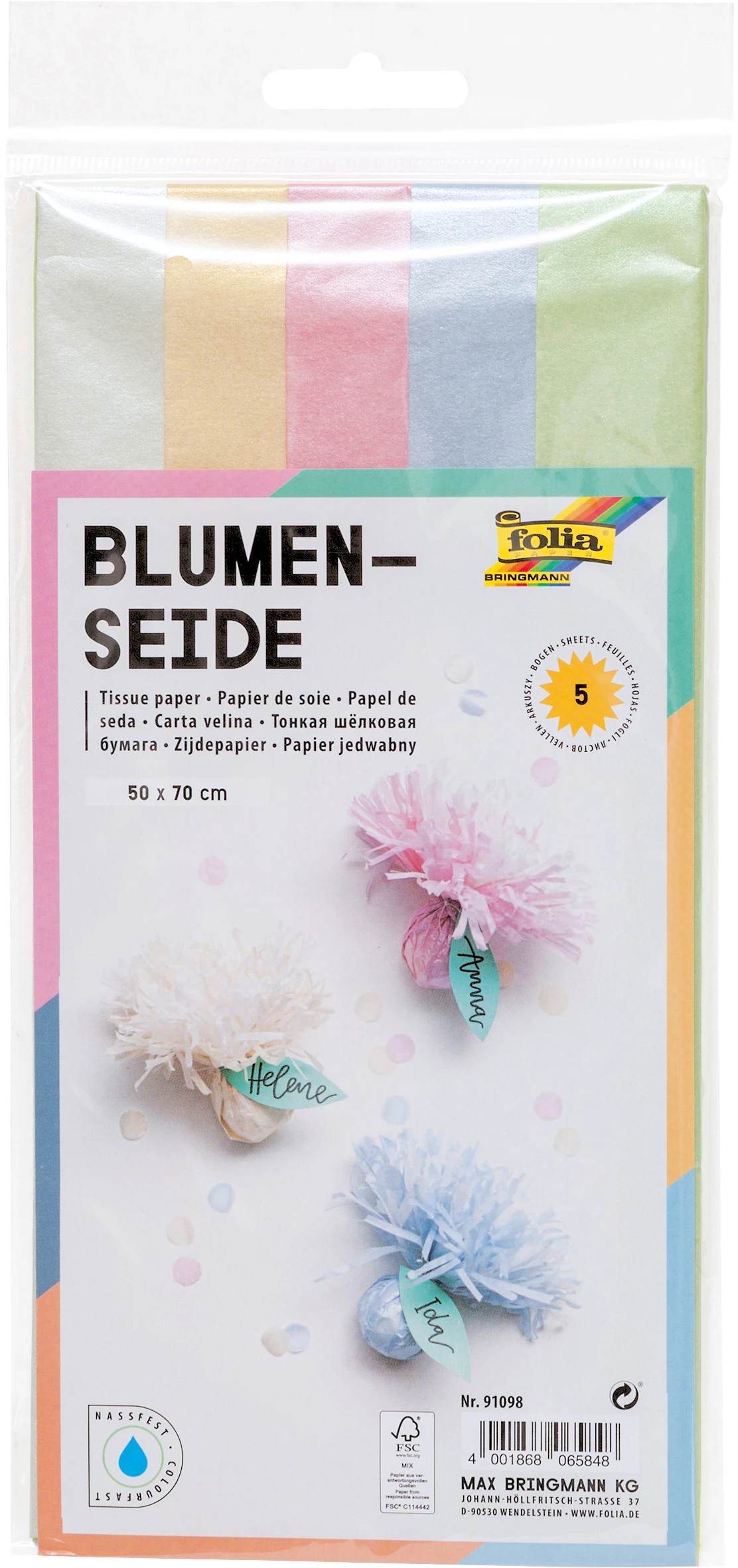FOLIA Blumenseide 50x70 cm 91098 Irisierend 5 Bogen