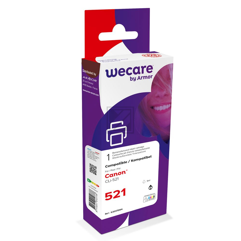 WECARE Tinte rebuilt schwarz CLI-521BKWE zu Canon PIXMA MP 980 9ml