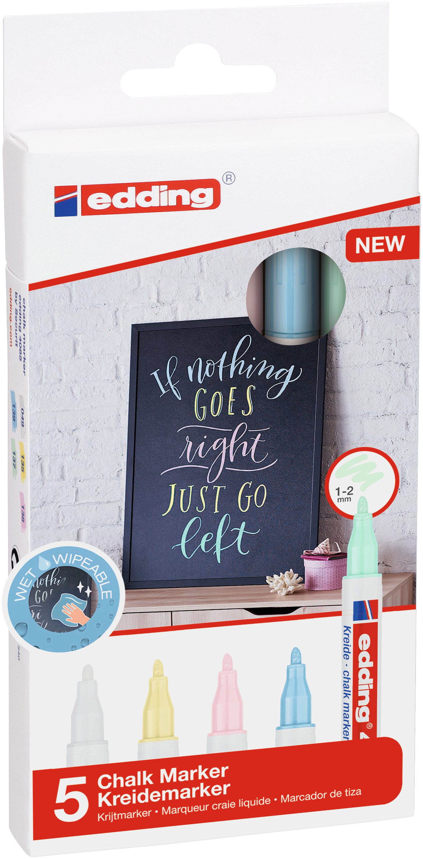 EDDING Chalk Marker 4085 1-2mm 4085-E5-pastel Pastell 5 Stück