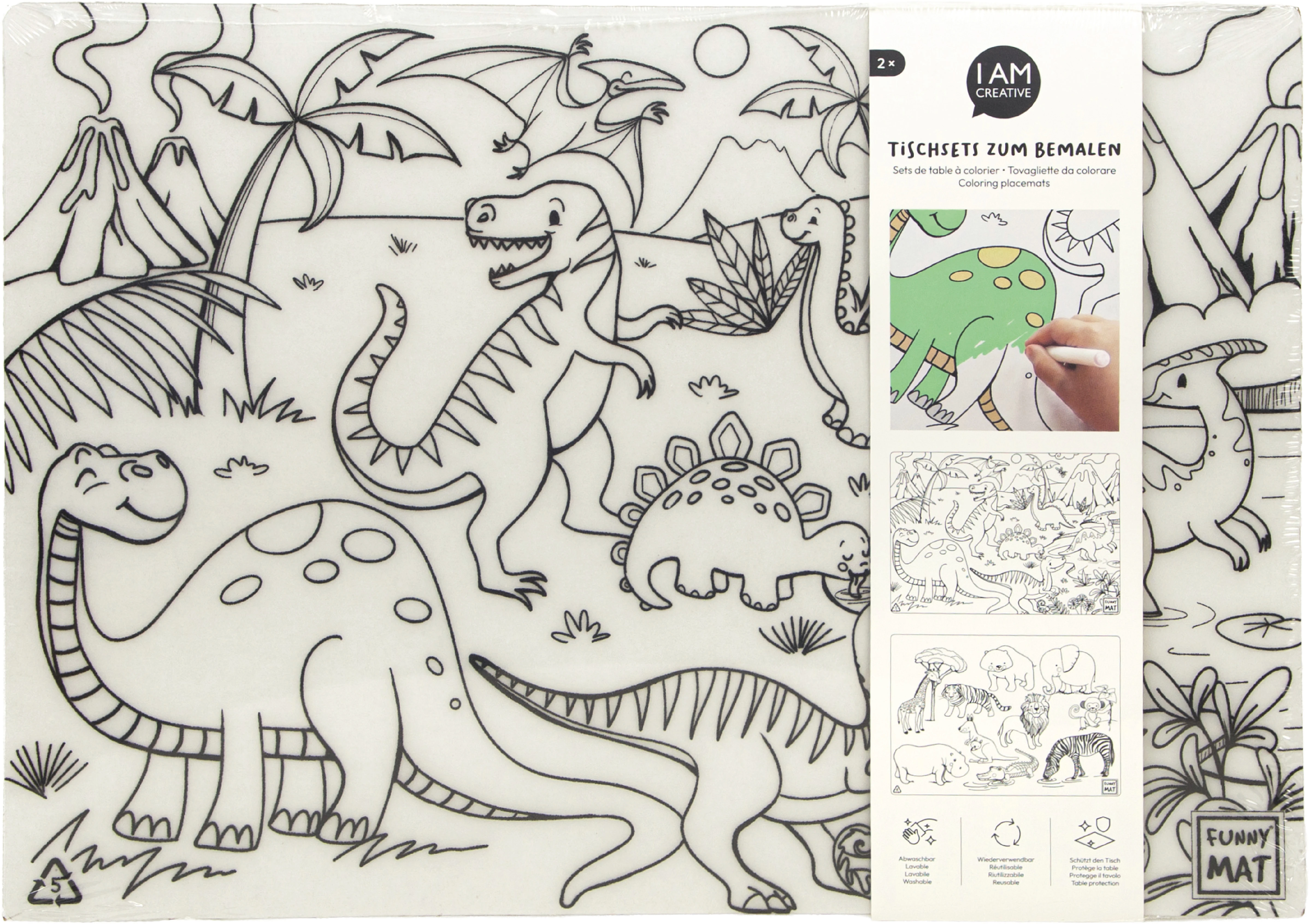 I AM CREATIVE Mal-Tischset 25x35cm 1000-2804 Tiere & Dinosaurier