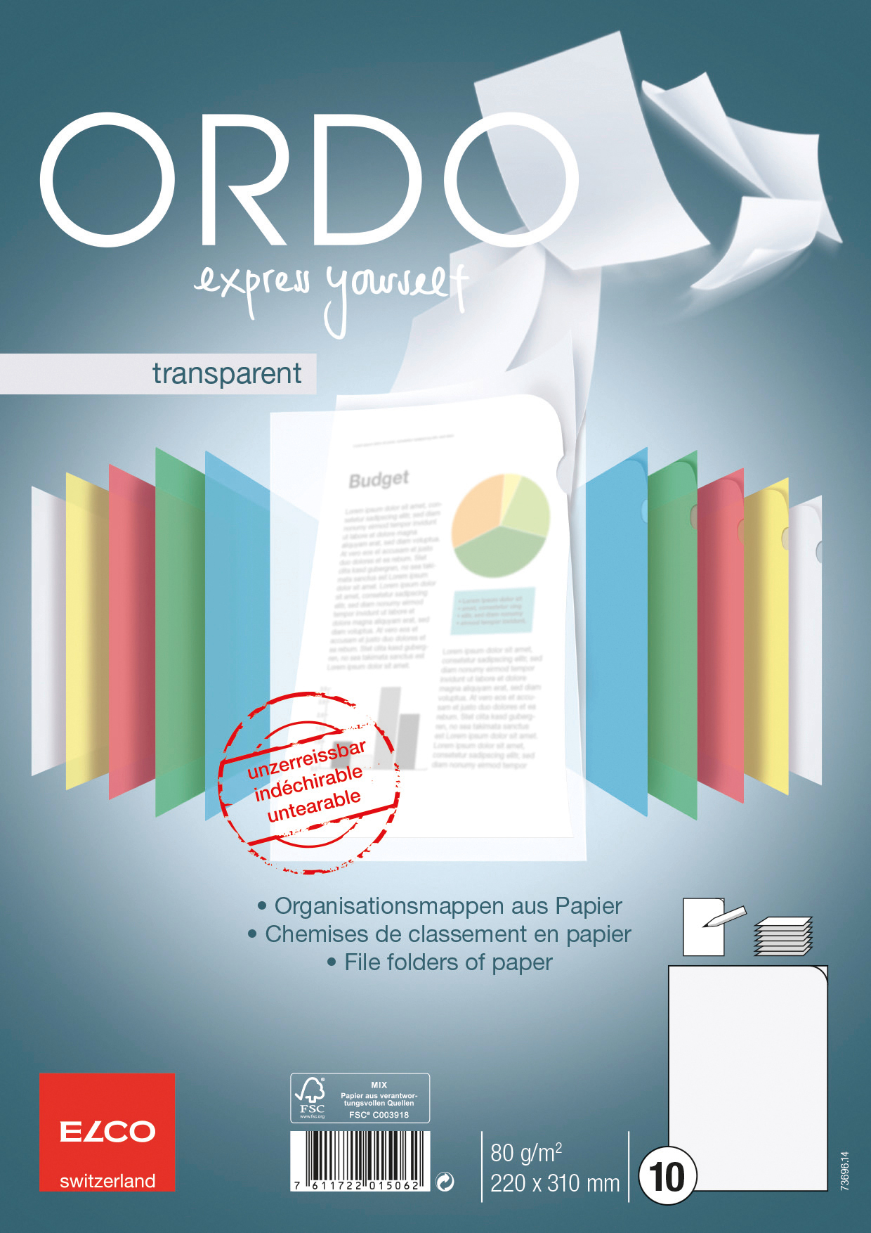 ELCO Sichtmappe Ordo A4 73696.14 transparent, weiss 10 Stück