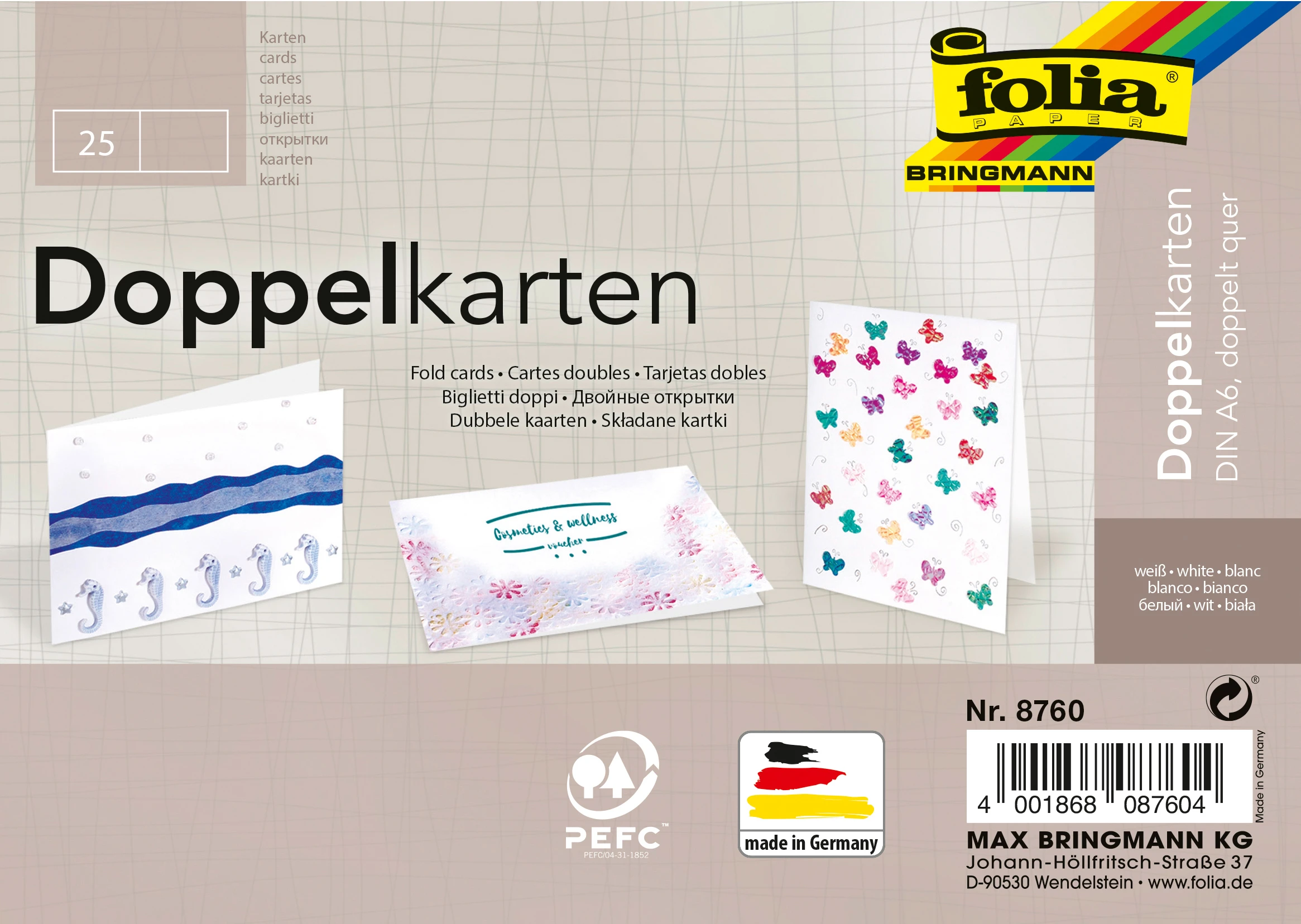 FOLIA Doppelkarten A6 8760 weiss 25 Stück