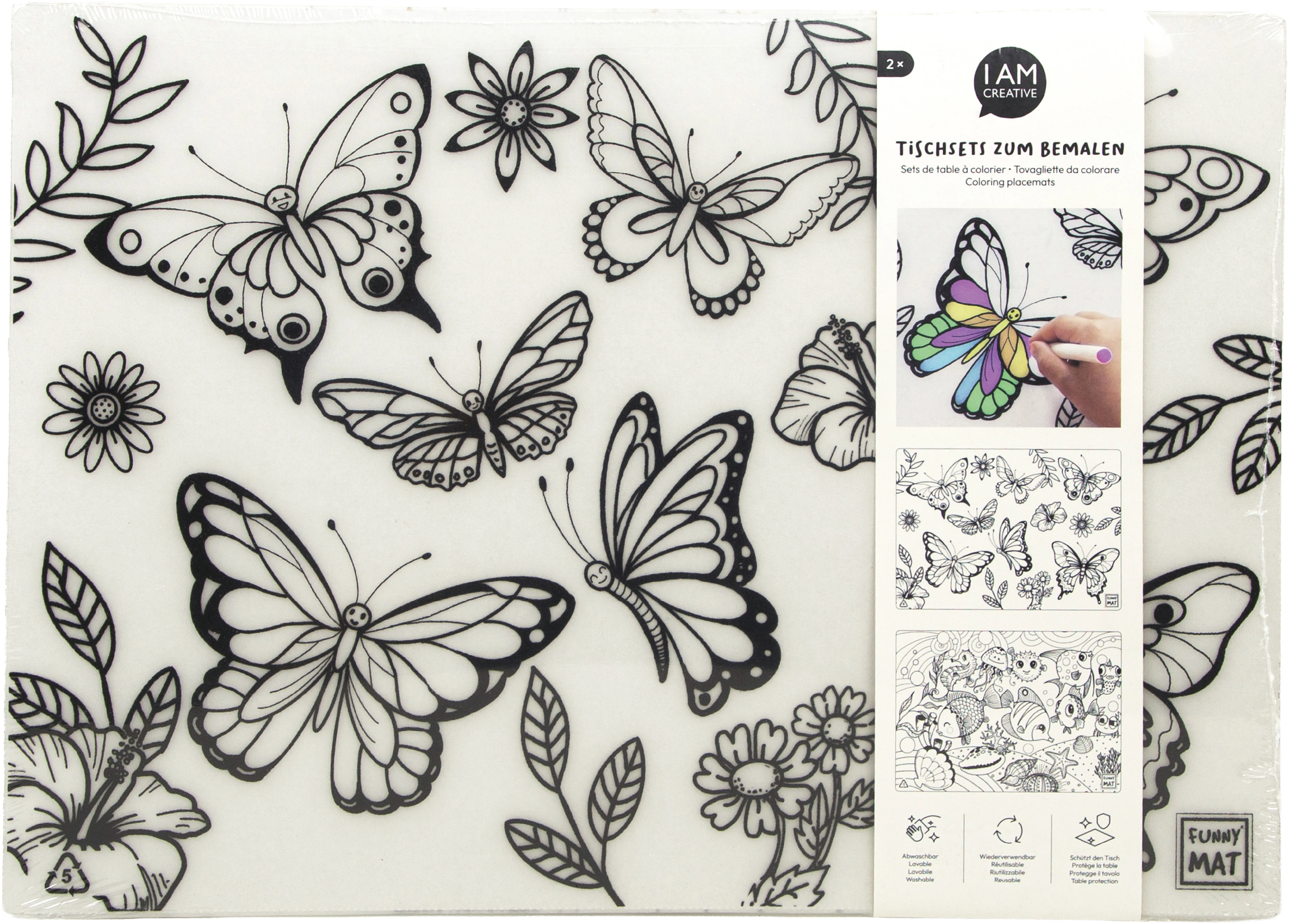 I AM CREATIVE Mal-Tischset 25x35cm 1000-2803 Schmetterling & Fische